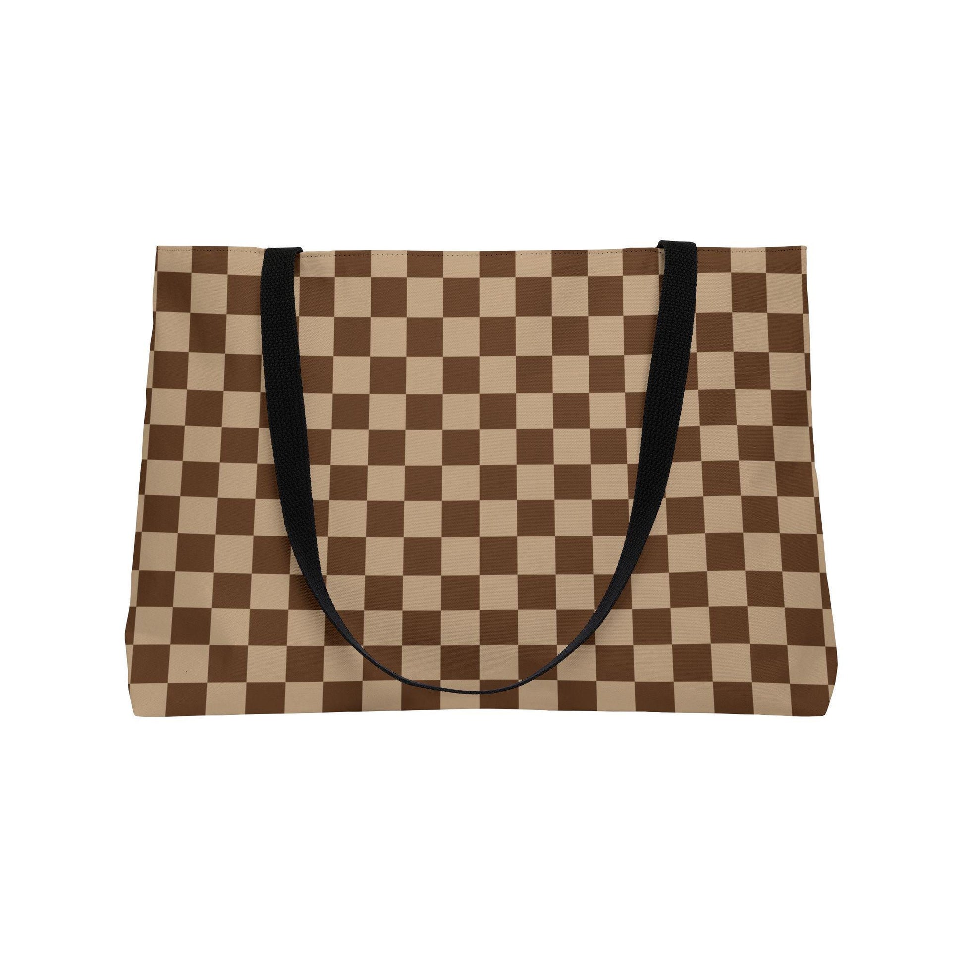 Brown Checked Designer Weekender Tote Bag Travel Bag Vintage Checkered Print Waterproof Travel Bag Overnight Bag Tote Bag Shoulder Bag - A Kingdom Lifestyle