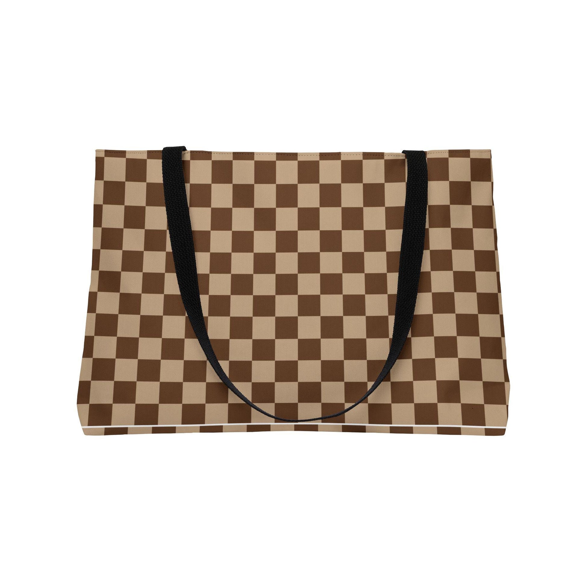 Brown Checked Designer Weekender Tote Bag Travel Bag Vintage Checkered Print Waterproof Travel Bag Overnight Bag Tote Bag Shoulder Bag - A Kingdom Lifestyle