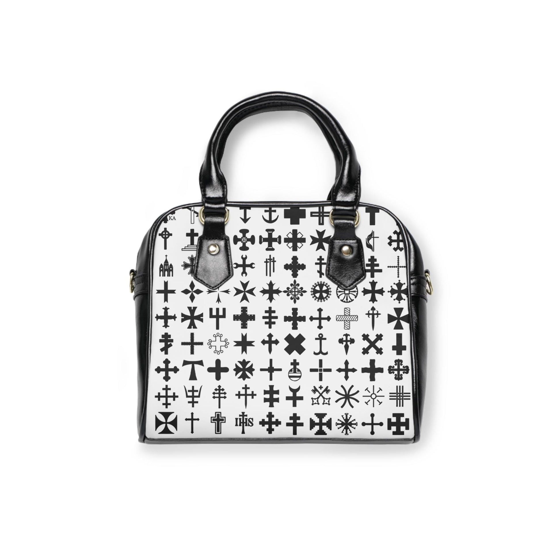 Black and White Cross Pattern Shoulder Handbag For Her Christian Shoulder Bag Christian Shoulder Bag For Her Gift For Her Cross Purse - A Kingdom Lifestyle