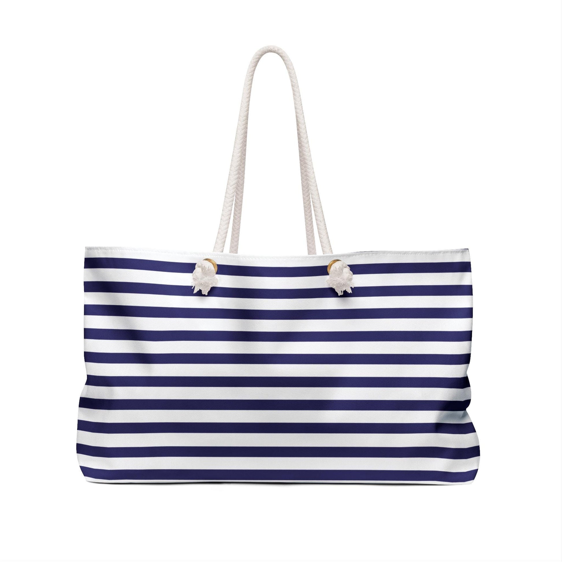 Nautical Blue Striped Weekender Bag Weekender Tote Bag Oversized Bag Lined Beach Tote Lake Trip Bag Travel Great Vacation Spring Break Bag - A Kingdom Lifestyle