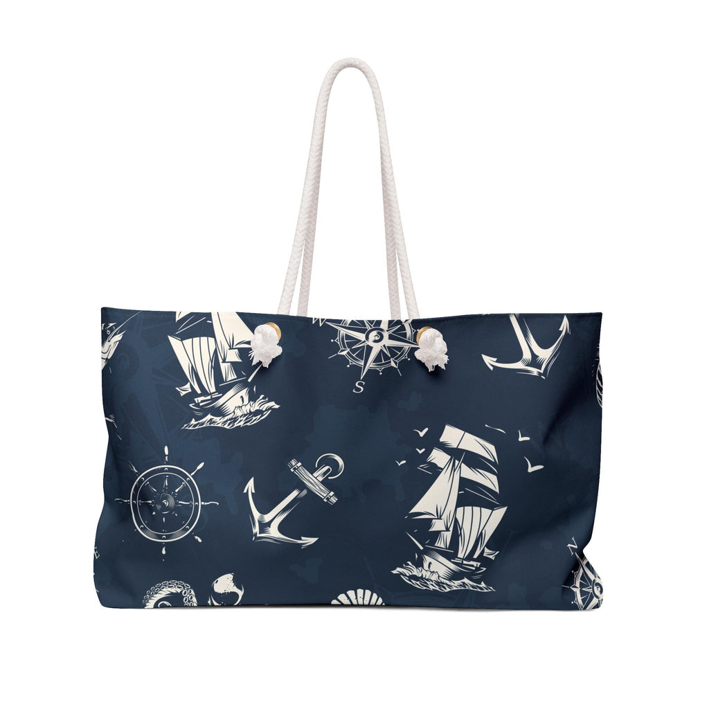 Navy Blue Nautical Weekender Bag Weekender Tote Bag Oversized Bag Lined Beach Tote Lake Trip Bag Travel Great Vacation Spring Break Tote Bag - A Kingdom Lifestyle