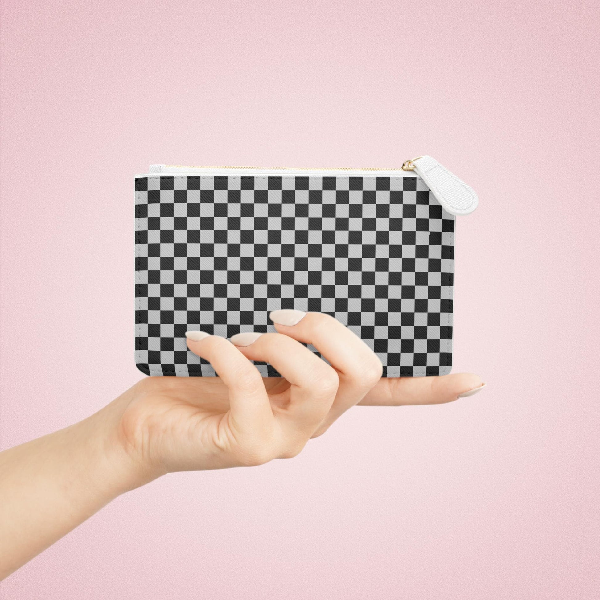 Chic Designer Black Checkered Mini Clutch Bag Makeup Bag Makeup Pouch Cosmetic Bag Toiletry Bag Coin Purse Gift for Her Best Friend Gift - A Kingdom Lifestyle