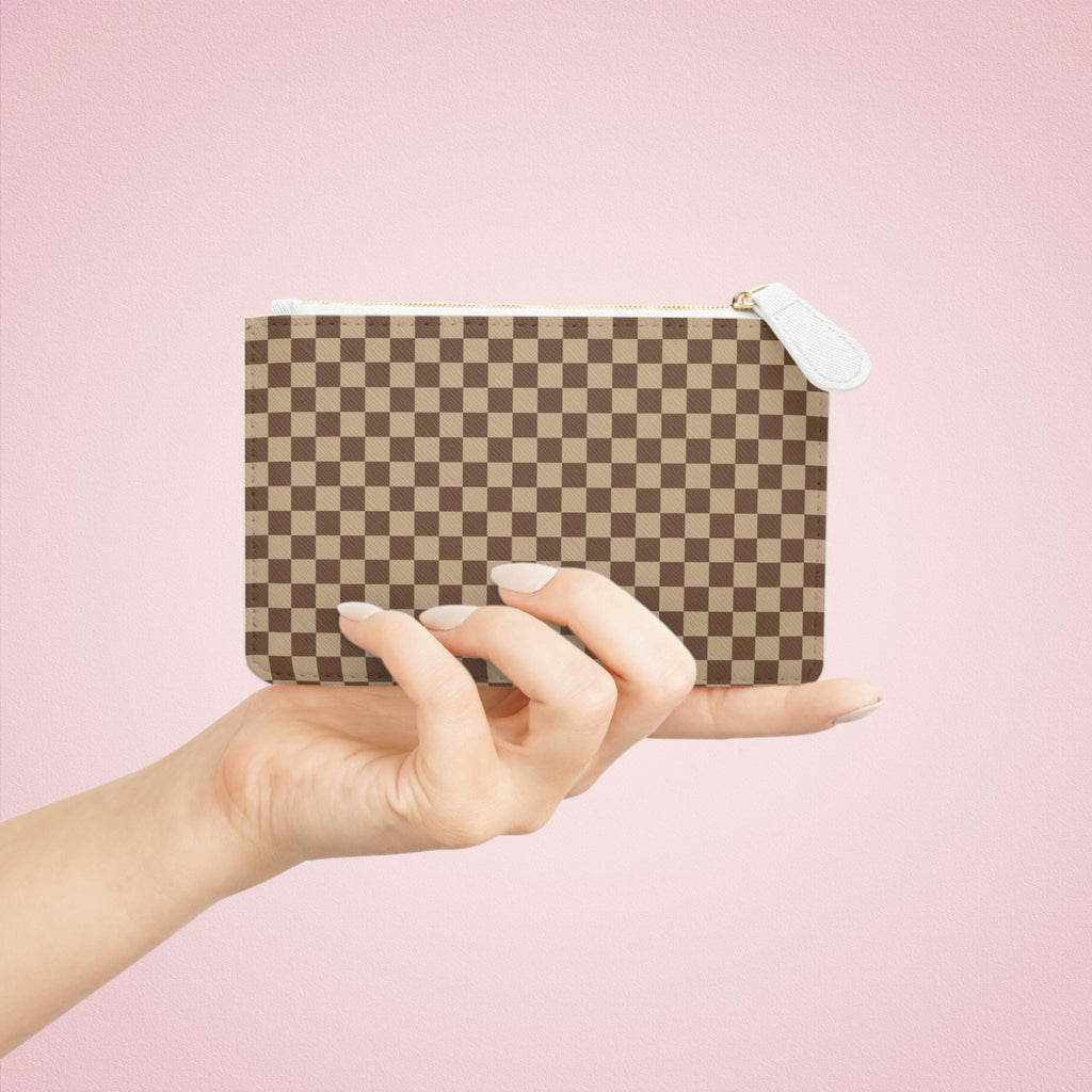 Brown Checkered Mini Clutch Bag Checkered Makeup Bag Makeup Pouch Cosmetic Bag Toiletry Bag Coin Purse Gift for Her Best Friend Gift - A Kingdom Lifestyle