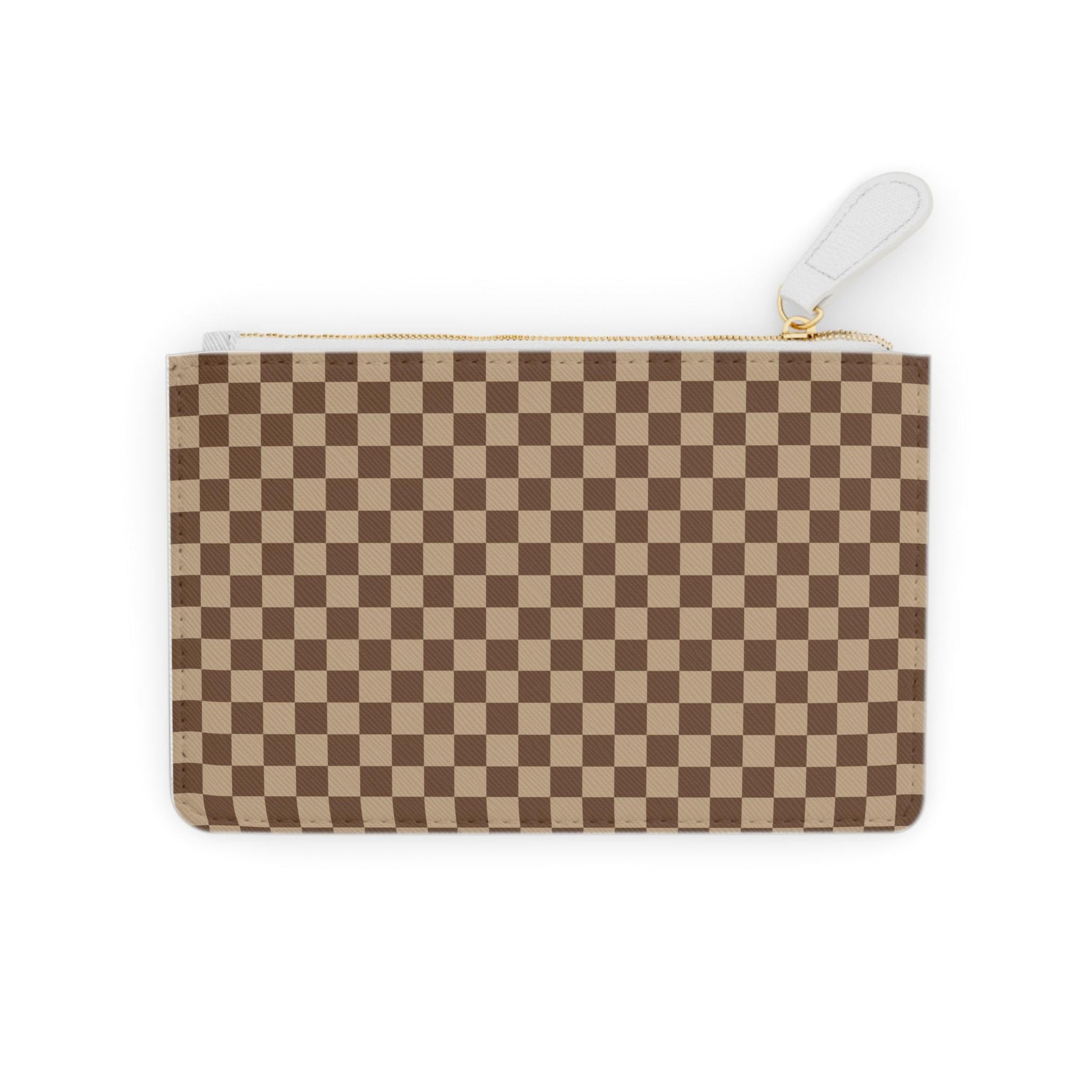 Brown Checkered Mini Clutch Bag Checkered Makeup Bag Makeup Pouch Cosmetic Bag Toiletry Bag Coin Purse Gift for Her Best Friend Gift - A Kingdom Lifestyle