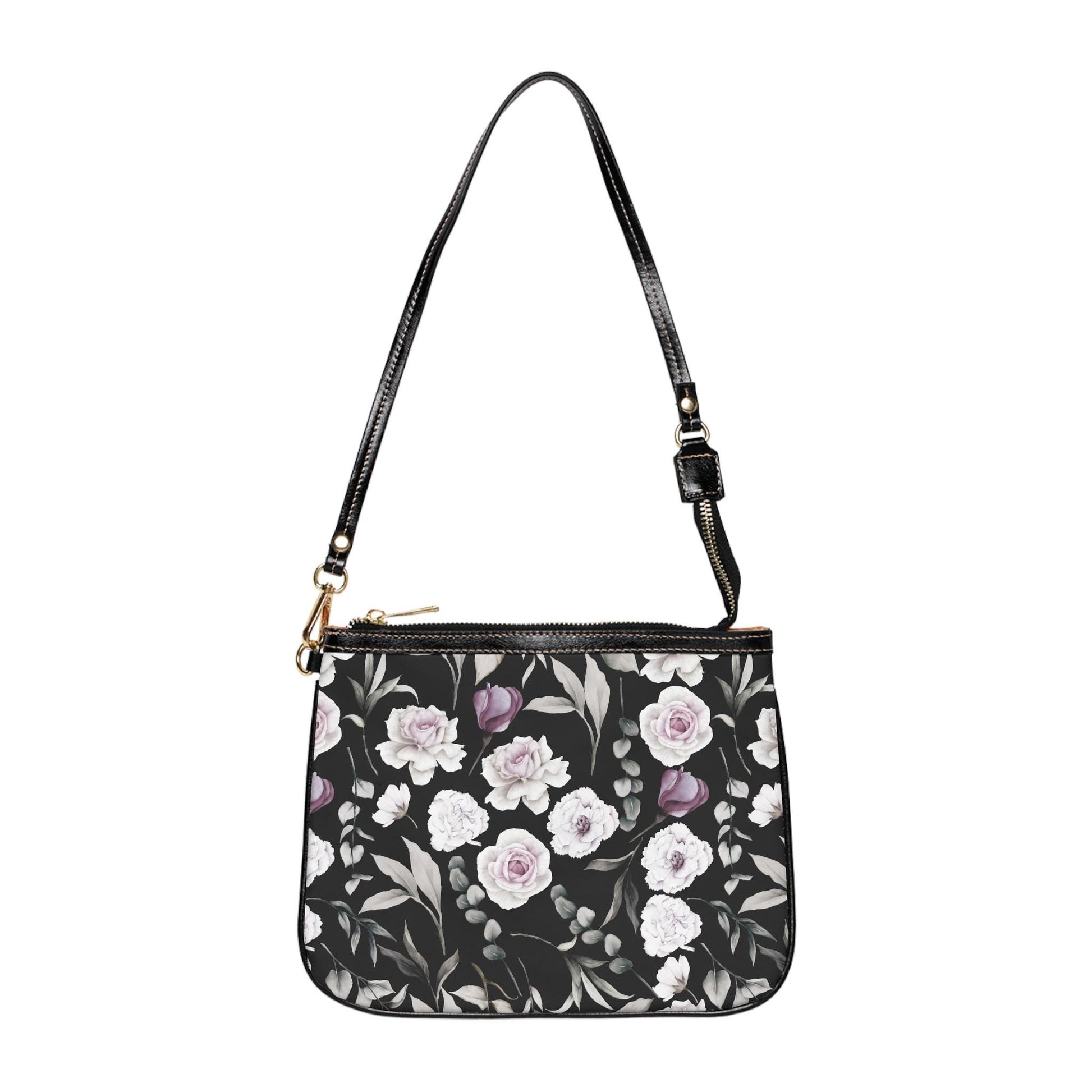 Floral Black Small Shoulder Bag Stylish Purse for Everyday Use, Spring/Summer Fashion, Gift for Her, Floral Print Handbag - A Kingdom Lifestyle