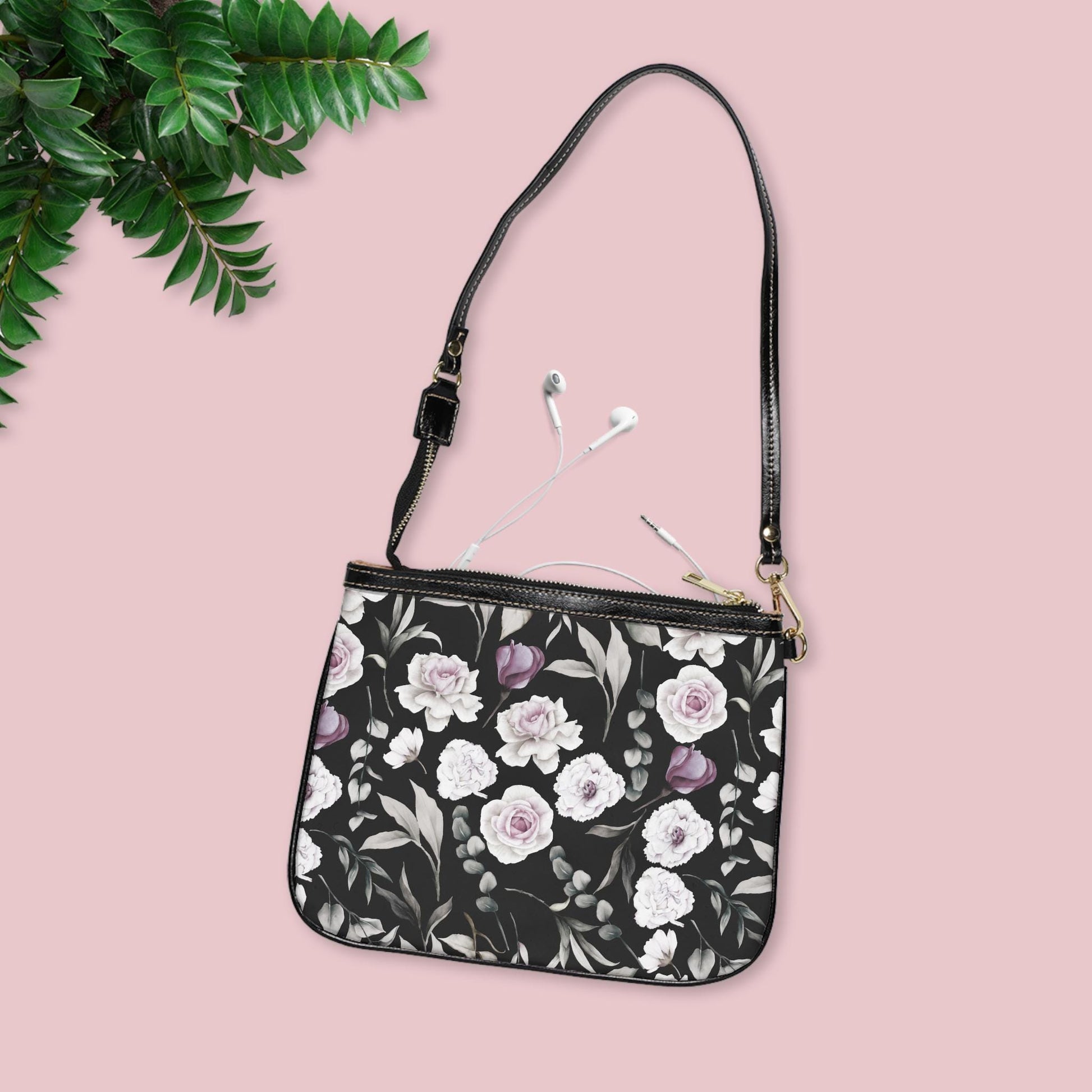 Floral Black Small Shoulder Bag Stylish Purse for Everyday Use, Spring/Summer Fashion, Gift for Her, Floral Print Handbag - A Kingdom Lifestyle