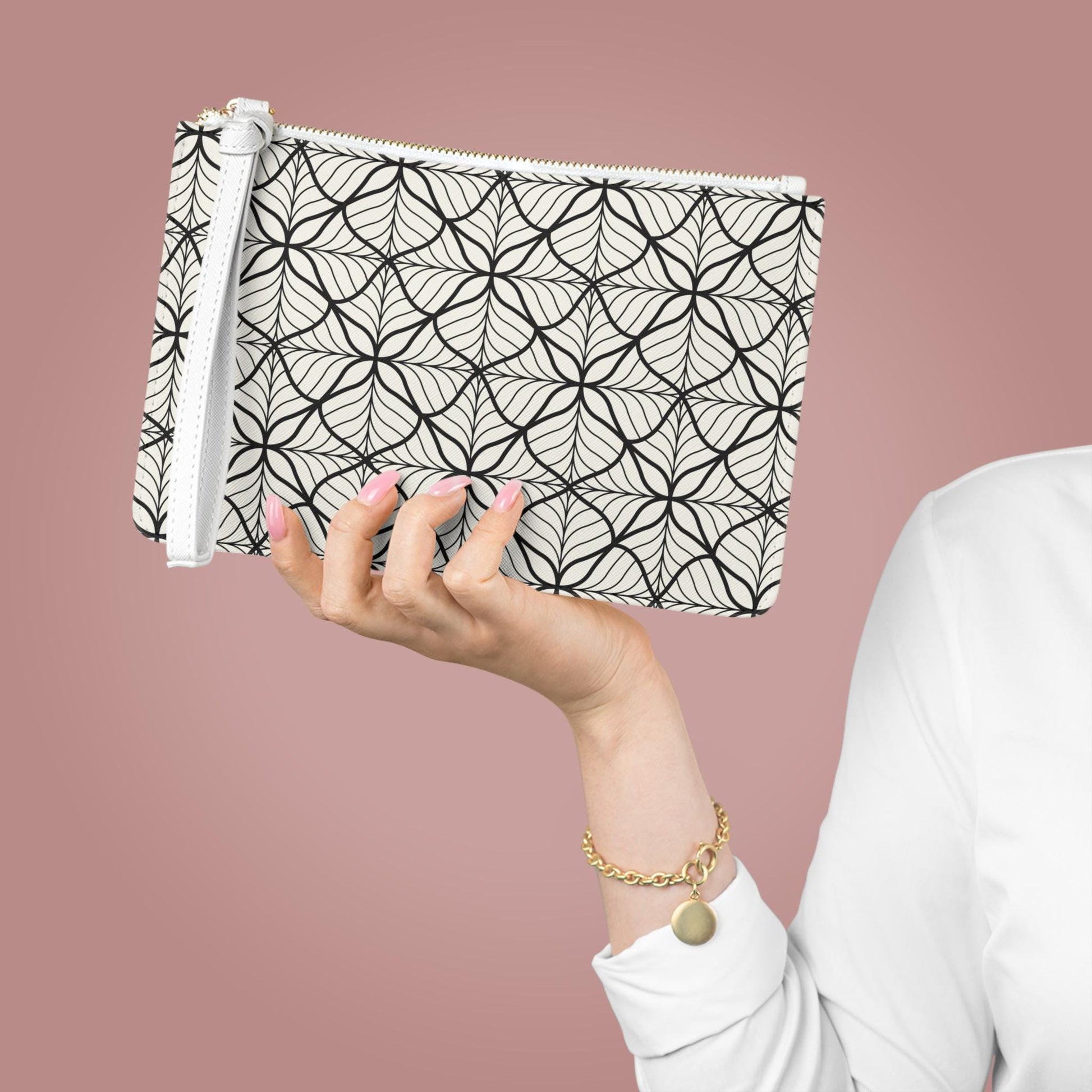Elegant Leaf Pattern Clutch Bag, Stylish Evening Purse, Chic Makeup Organizer, Gift for Her, Minimalist Fashion Accessory And Must Have! - A Kingdom Lifestyle