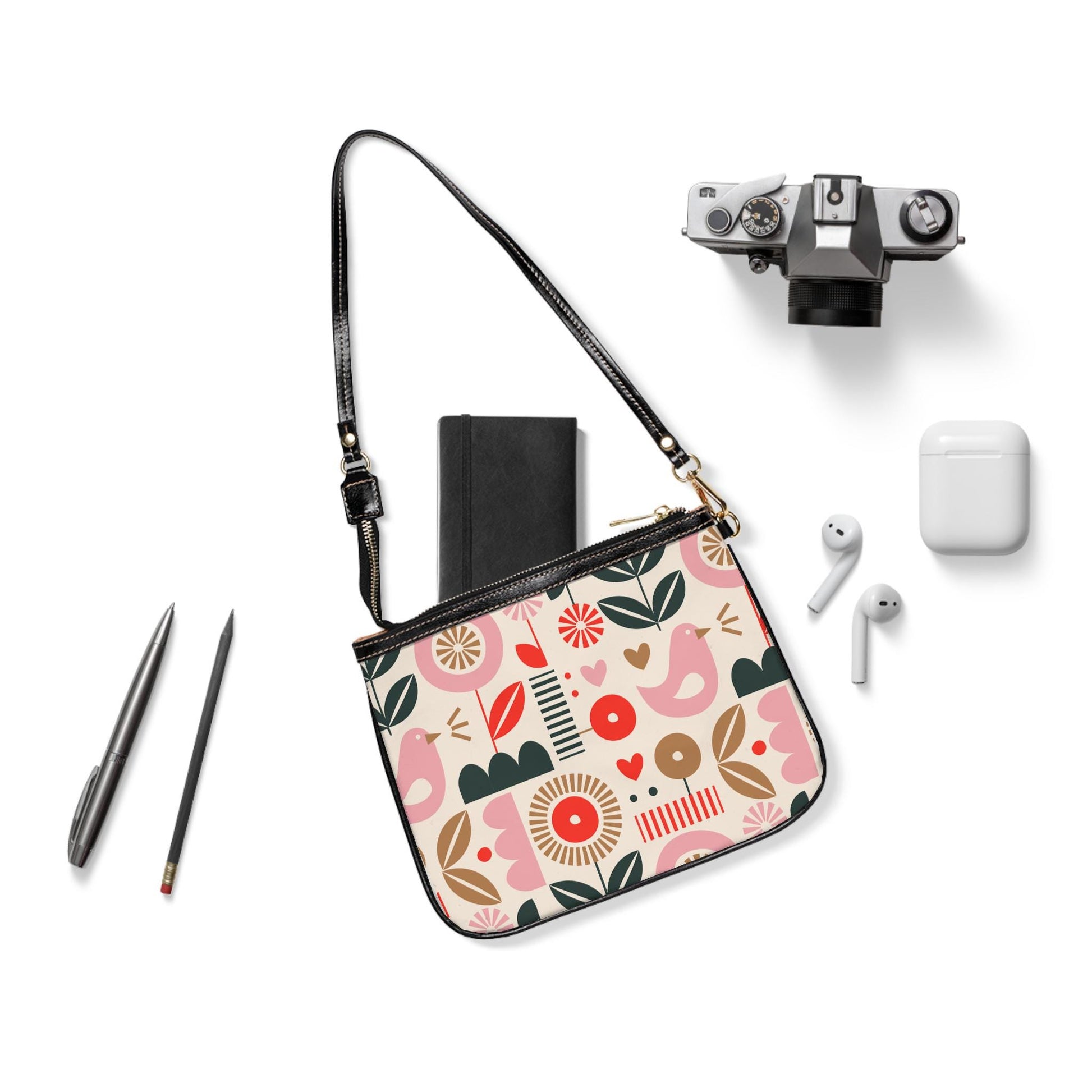 Colorful Spring Pink Floral Pattern Small Shoulder Bag - Cute Purse for Everyday, Summer Outings, Eco-Friendly Gift, Stylish Accessory - A Kingdom Lifestyle