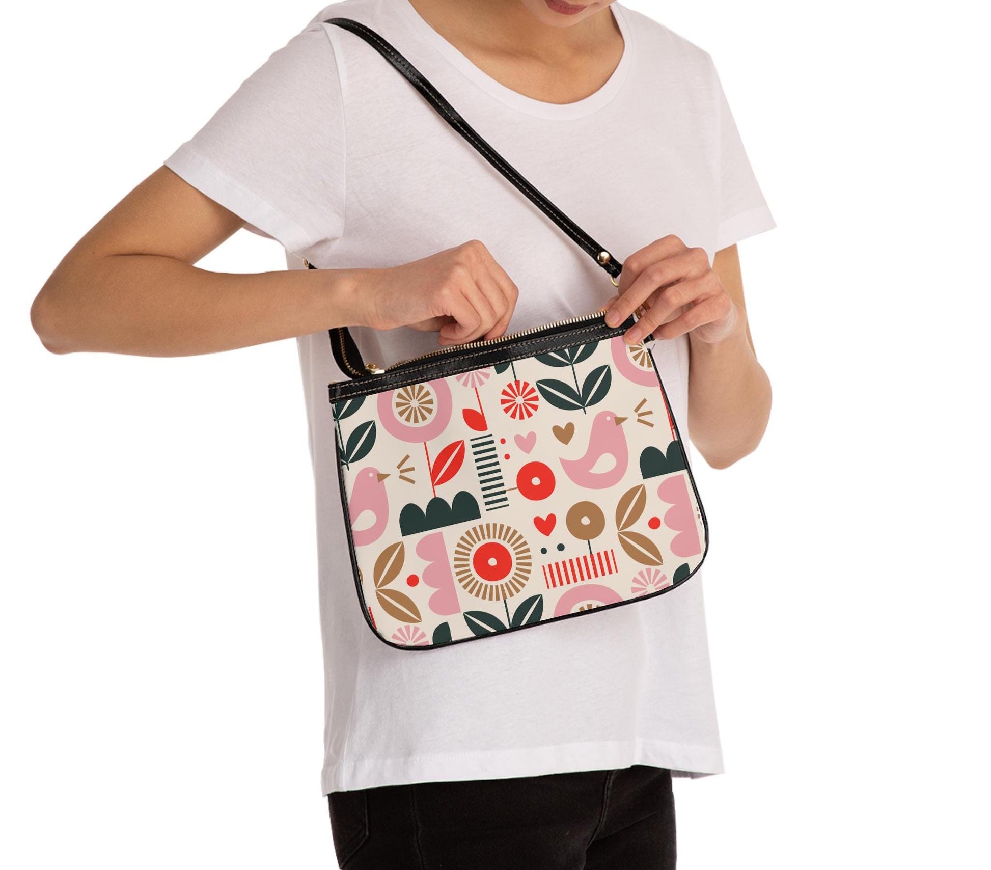 Colorful Spring Pink Floral Pattern Small Shoulder Bag - Cute Purse for Everyday, Summer Outings, Eco-Friendly Gift, Stylish Accessory - A Kingdom Lifestyle
