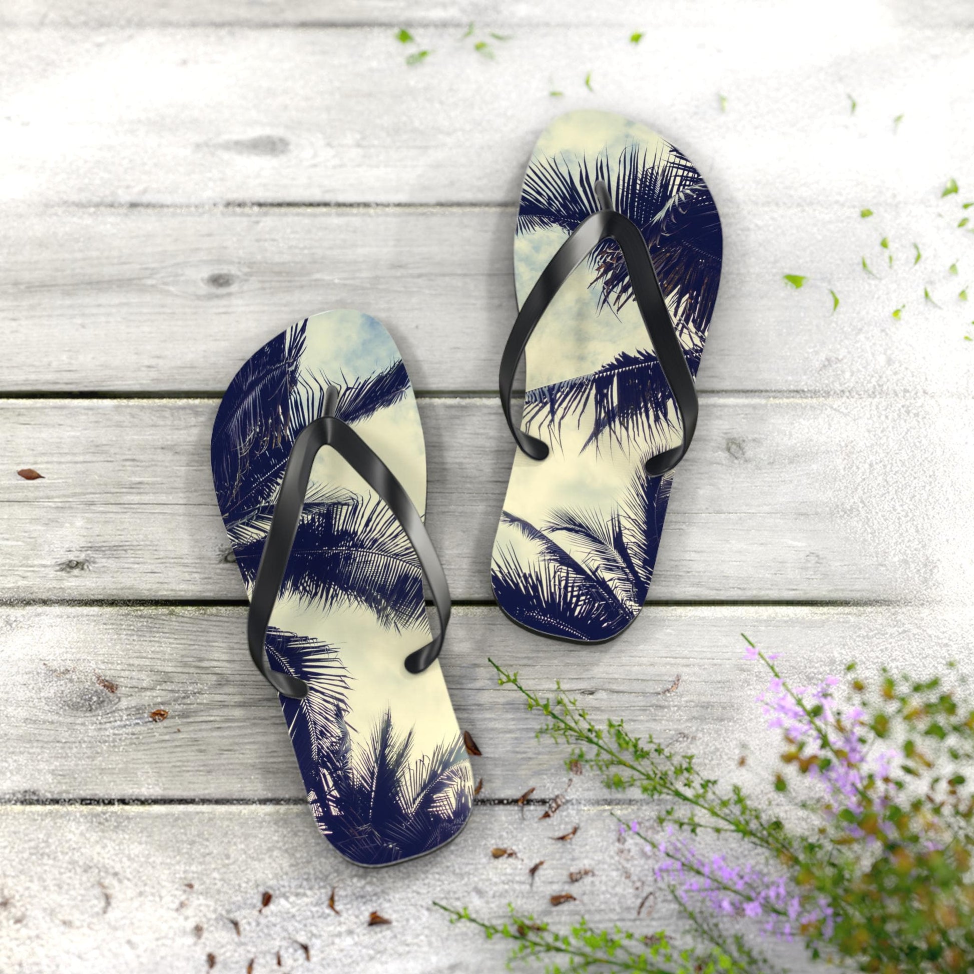 Tropical Palm Flip Flops, Summer Beach Sandals, Vacation Footwear, Poolside Slippers, Travel Essentials - A Kingdom Lifestyle