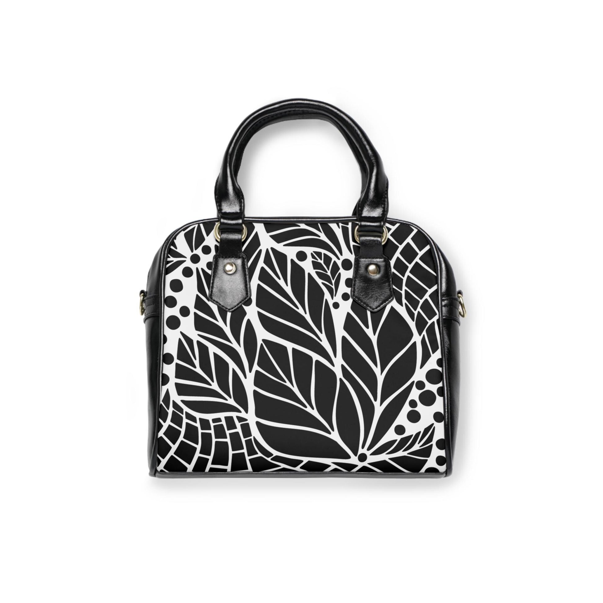 Black and White Leaf Graphic Shoulder Handbag, Stylish Tote, Everyday Purse, Women's Fashion Accessory, Ideal Gift for Her - A Kingdom Lifestyle