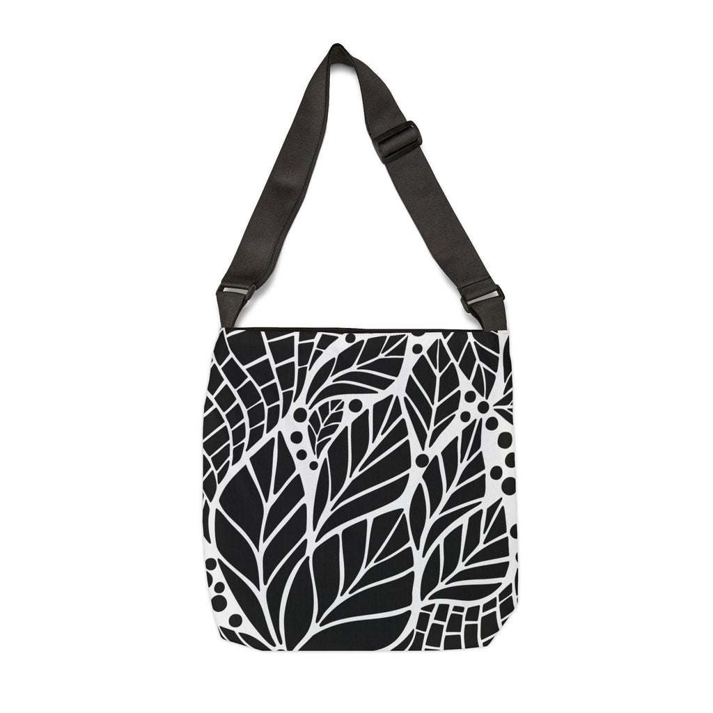 Black and White Leaf Pattern Adjustable Tote Bag, Eco-Friendly Grocery Bag, Stylish Book Bag, Perfect for Daily Use, Great Gift Idea - A Kingdom Lifestyle