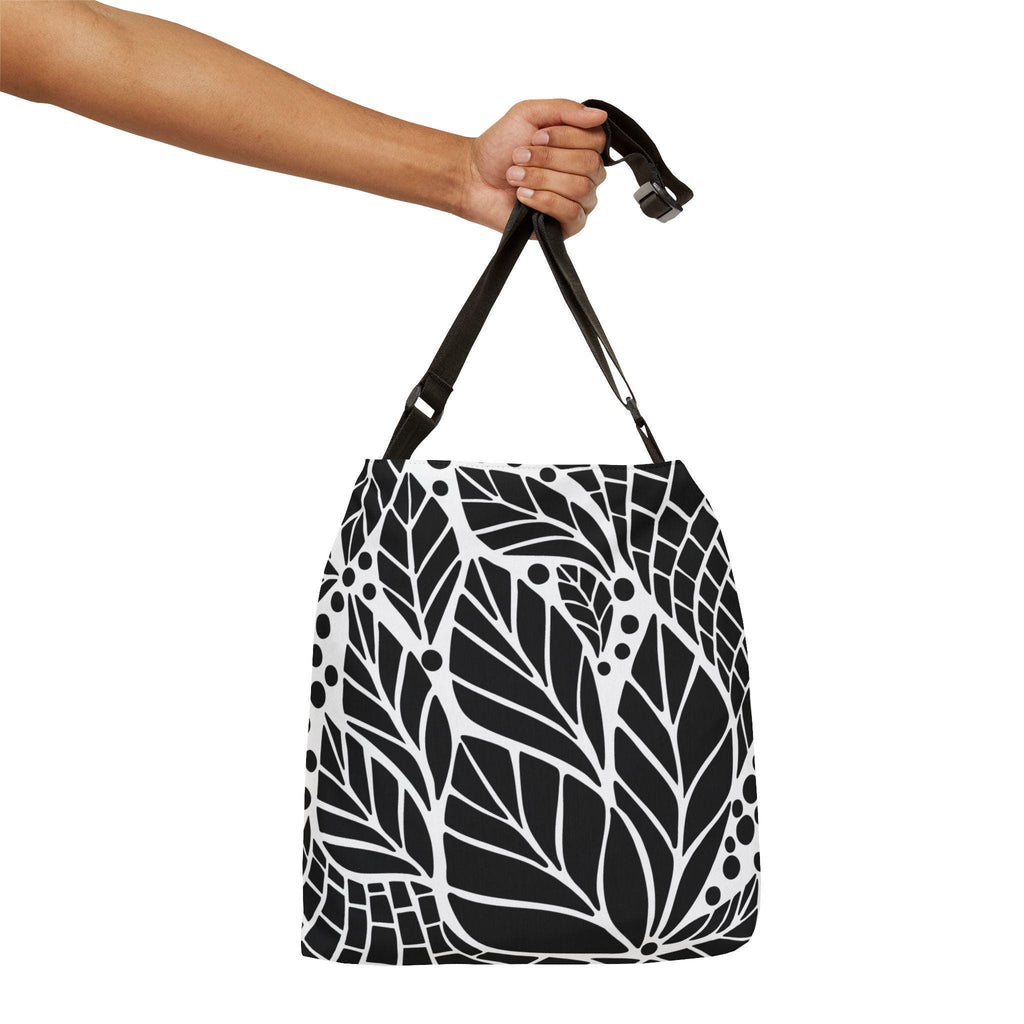 Black and White Leaf Pattern Adjustable Tote Bag, Eco-Friendly Grocery Bag, Stylish Book Bag, Perfect for Daily Use, Great Gift Idea - A Kingdom Lifestyle