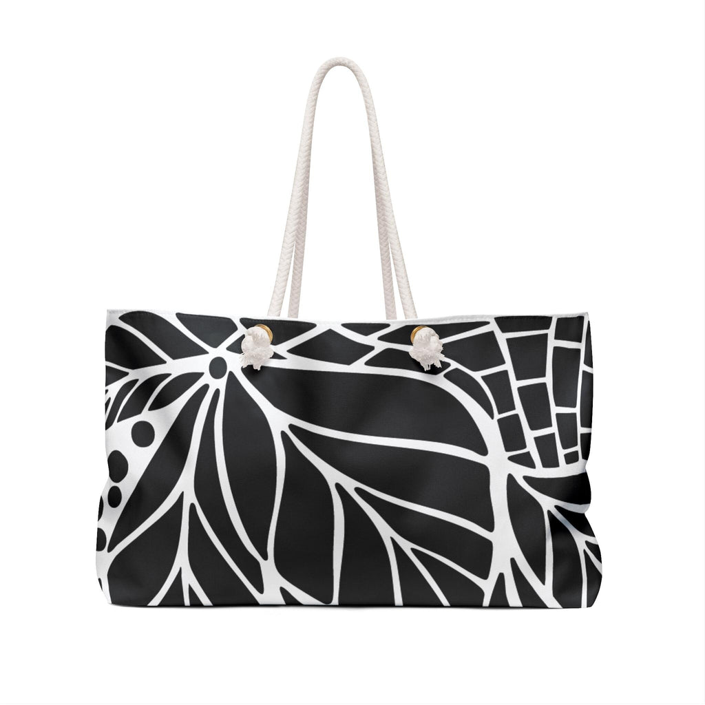 Chic Black & White Weekender Bag, Travel Tote, Beach Bag, Gym Bag, Floral Pattern Carryall, Perfect for Getaways - A Kingdom Lifestyle