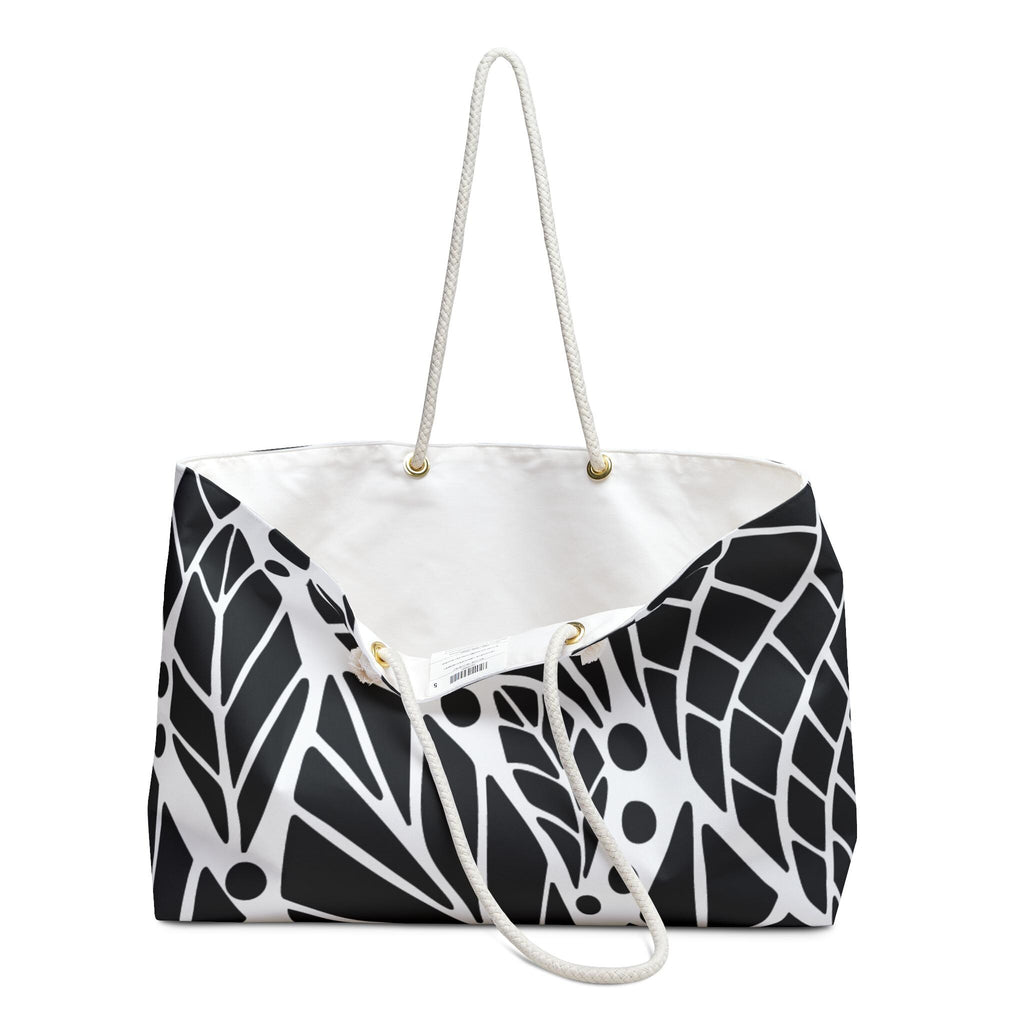 Chic Black & White Weekender Bag, Travel Tote, Beach Bag, Gym Bag, Floral Pattern Carryall, Perfect for Getaways - A Kingdom Lifestyle