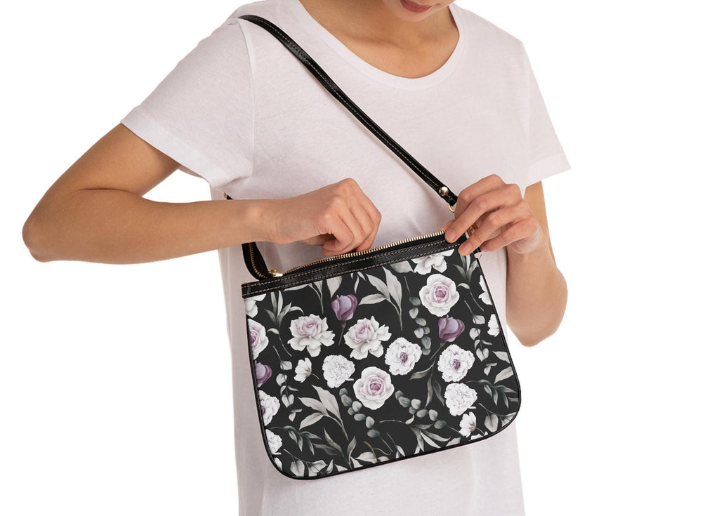 Floral Black Small Shoulder Bag Stylish Purse for Everyday Use, Spring/Summer Fashion, Gift for Her, Floral Print Handbag - A Kingdom Lifestyle
