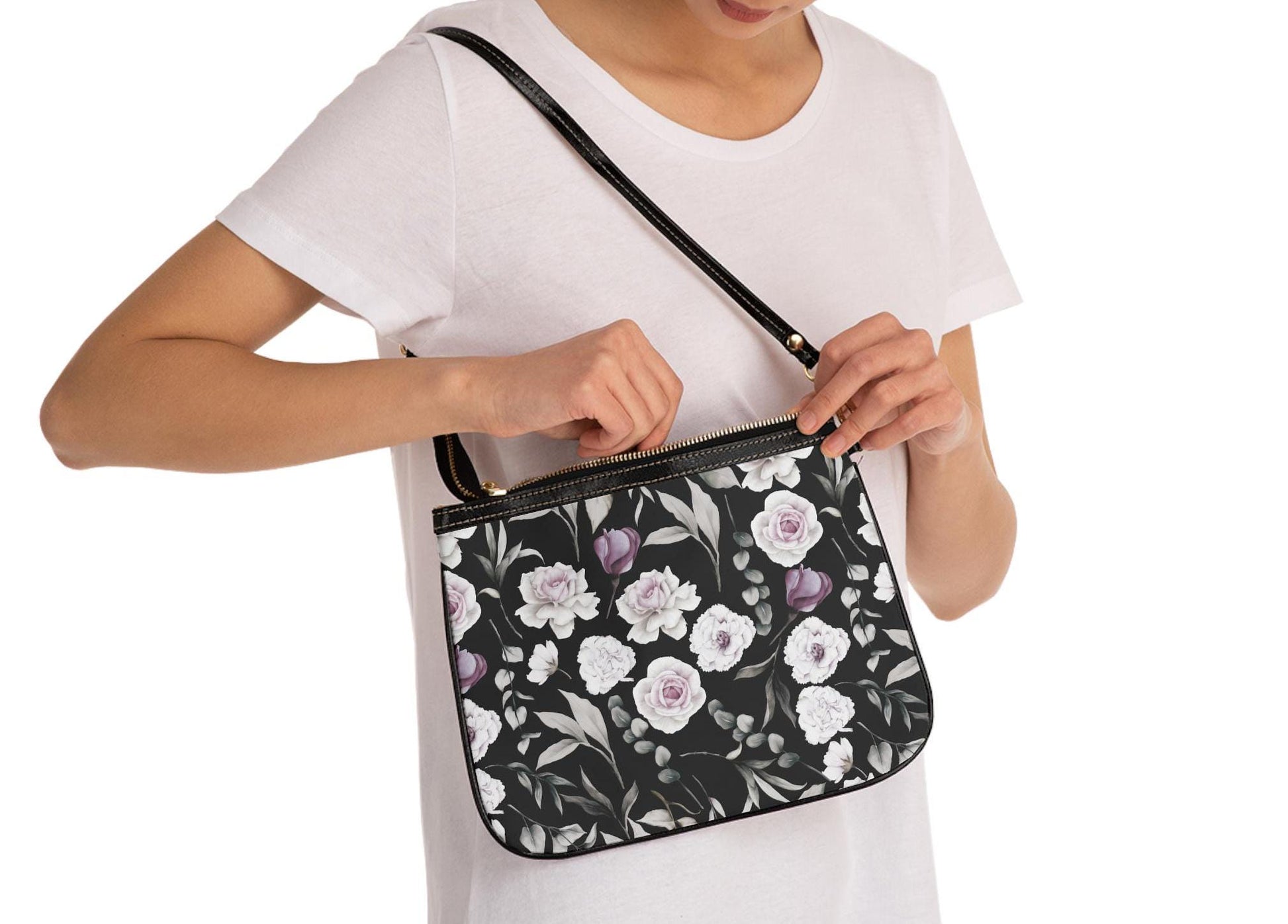 Floral Black Small Shoulder Bag Stylish Purse for Everyday Use, Spring/Summer Fashion, Gift for Her, Floral Print Handbag - A Kingdom Lifestyle