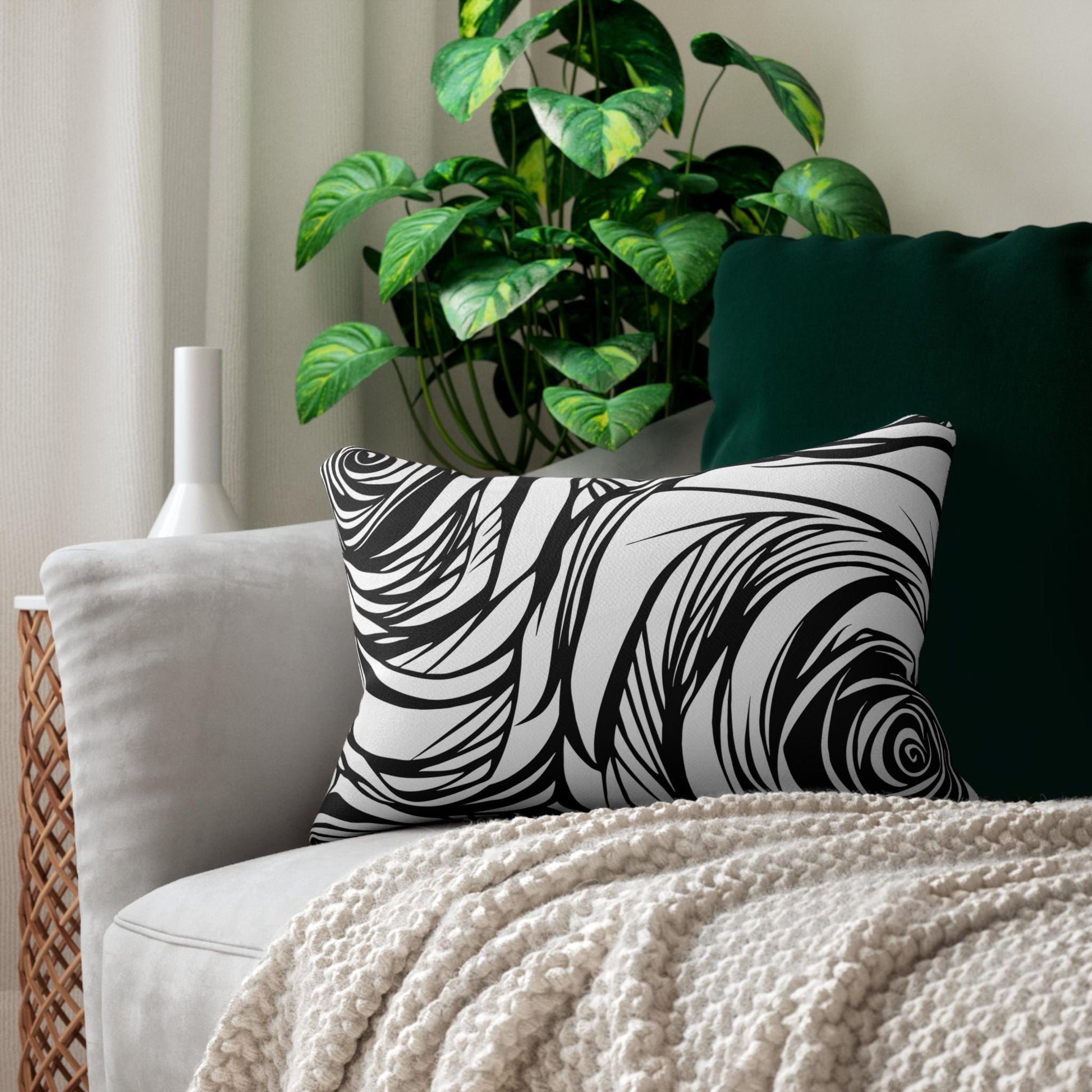 Elegant Black and White Floral Lumbar Pillow, Modern Home Decor, Gift for Her, Accent Pillow for Living Room, Unique Wedding Gift, Sofa. Add this statement piece to your collection today! Limited stock available. - A Kingdom Lifestyle