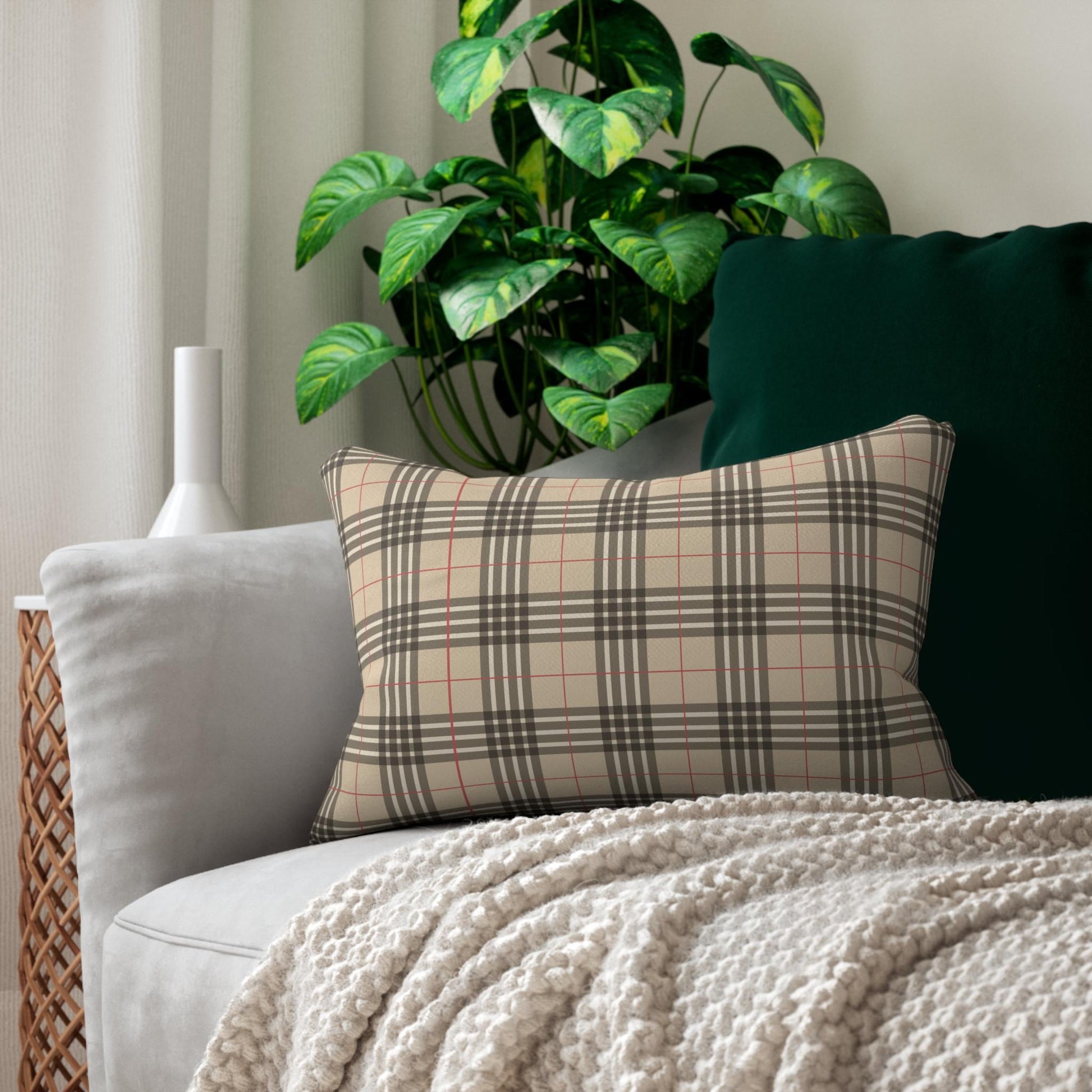 Stylish Plaid Lumbar Pillow, Cozy Home Decor, Decorative Cushion, Modern Couch Accessory, Gift for Homeowners, Soft Throw Pillow - A Kingdom Lifestyle
