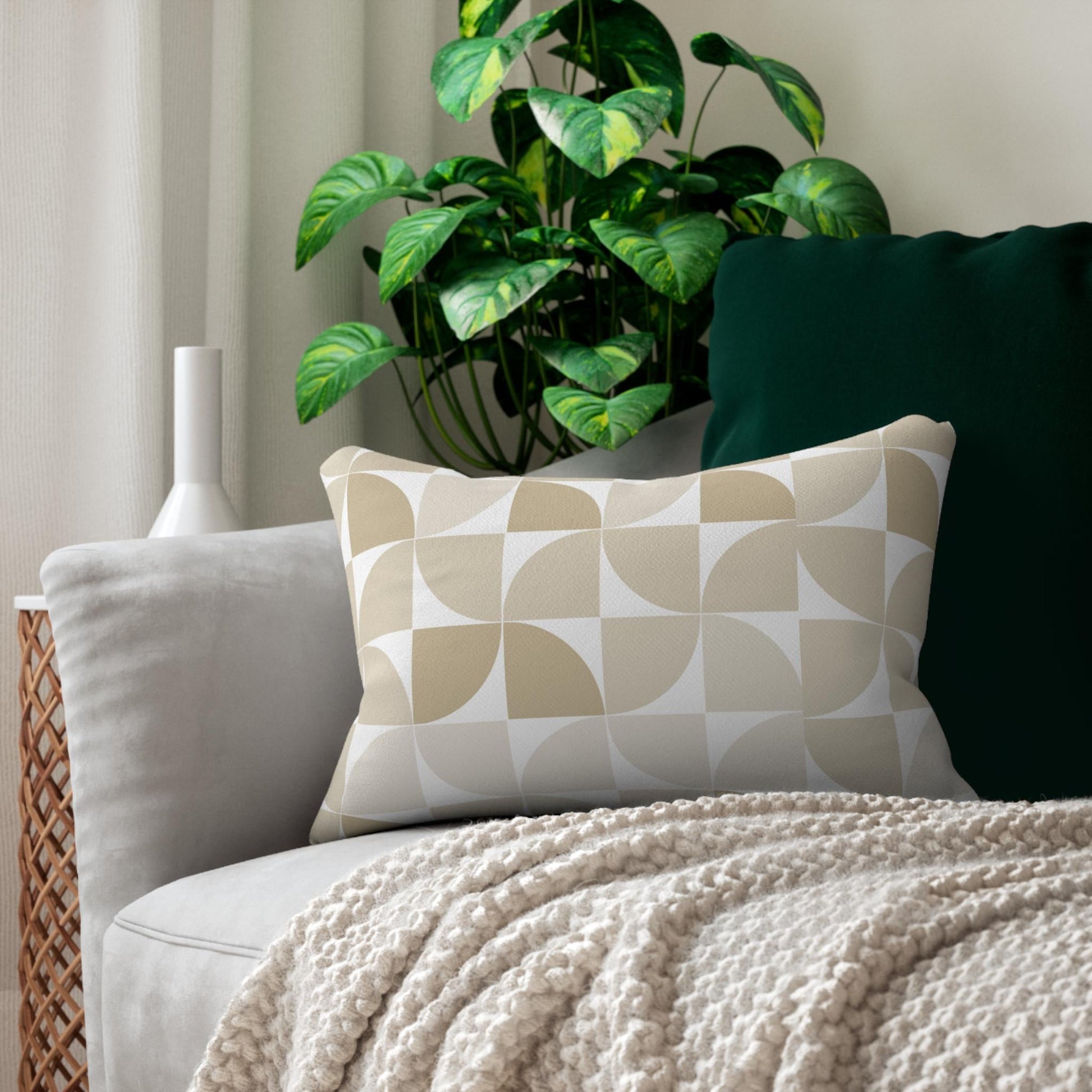 Chic Geometric Lumbar Pillow, Modern Accent Cushion for Home Decor, Minimalist Living Room, Beige Throw Pillow, Stylish Sofa Pillow - A Kingdom Lifestyle