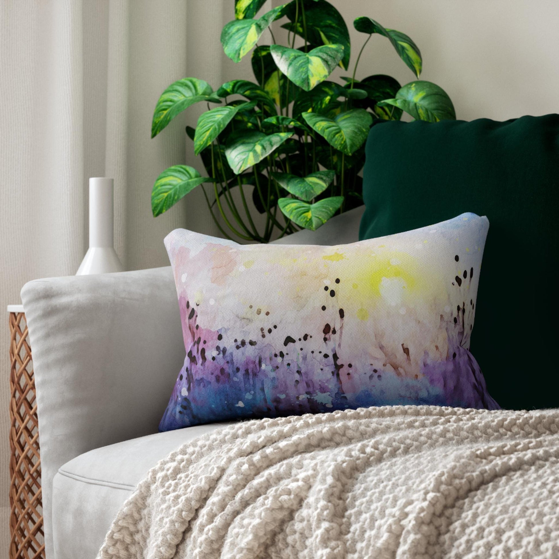 Watercolor Floral Lumbar Pillow, Cozy Home Decor, Boho Accent, Gift for Her, Living Room Cushion, Modern Design, Art Print. Add this statement piece to your collection today! Limited stock available. - A Kingdom Lifestyle