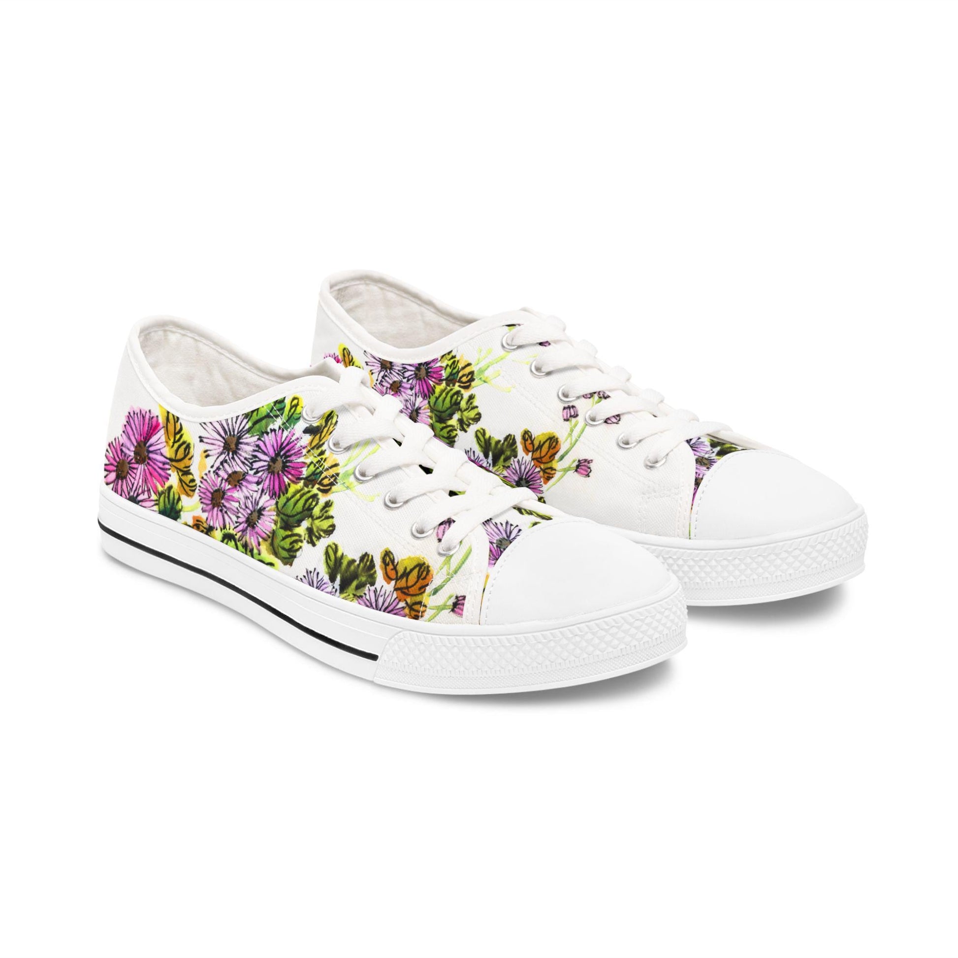 Floral Print Women's Low Top Sneakers, Casual Footwear, Spring Style, Eco-Friendly Gift, Everyday Comfort, Garden Party Shoes. Limited stock available. - A Kingdom Lifestyle
