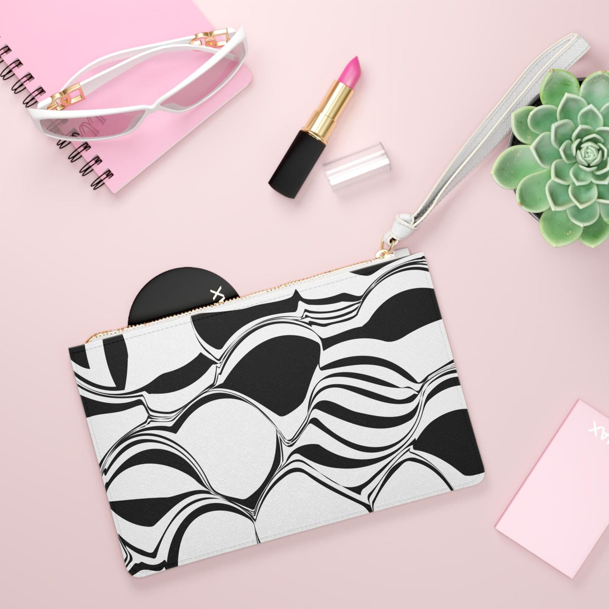 Chic Modern Abstract Black and White Clutch Bag, Stylish Evening Purse, Minimalist Accessory, Great for Parties, Gifts for Her - A Kingdom Lifestyle