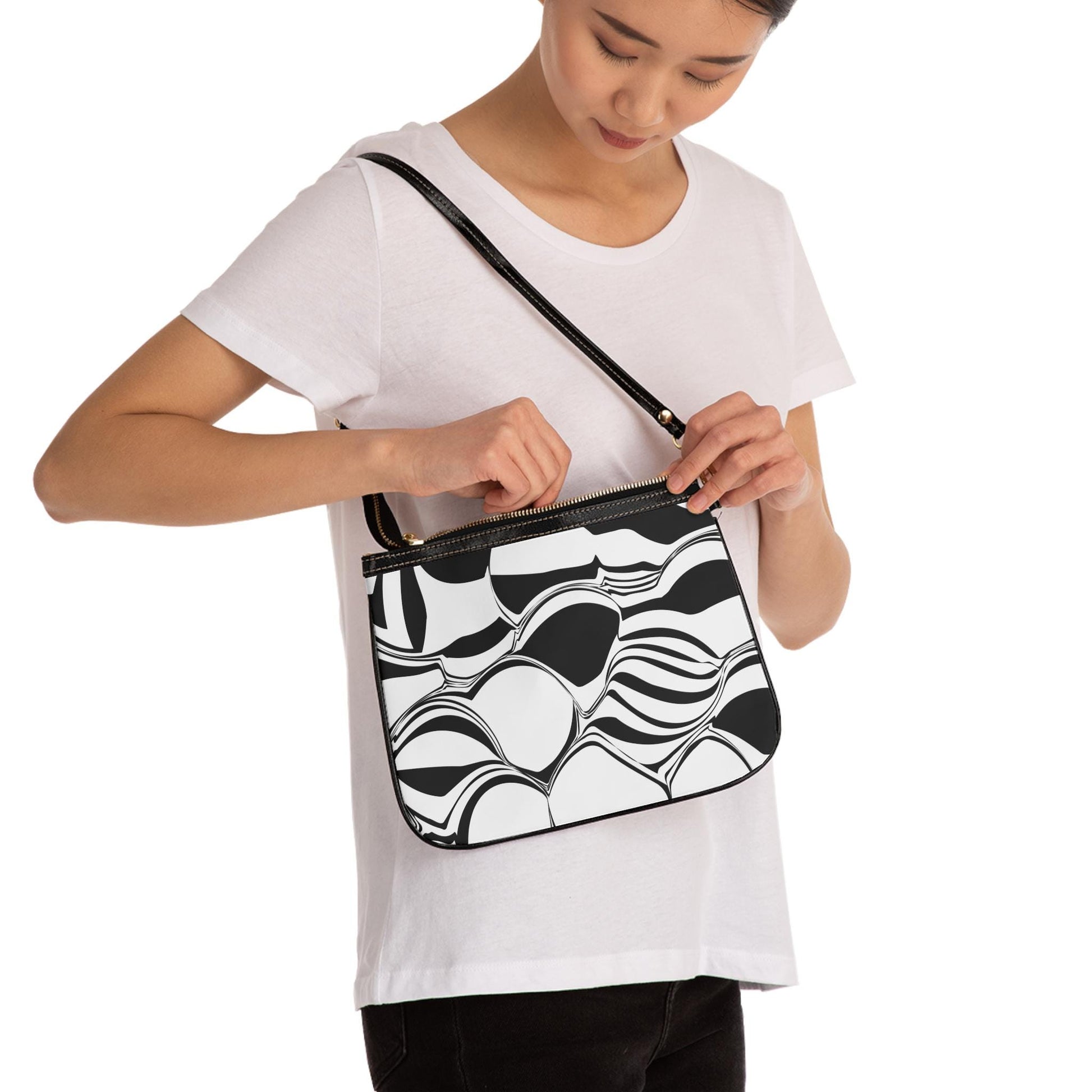 Modern Abstract Chic Black & White Small Shoulder Bag, Fashion Handbag Everyday Purse Minimalist Clutch Stylish Crossbody Bag Perfect Gift - A Kingdom Lifestyle