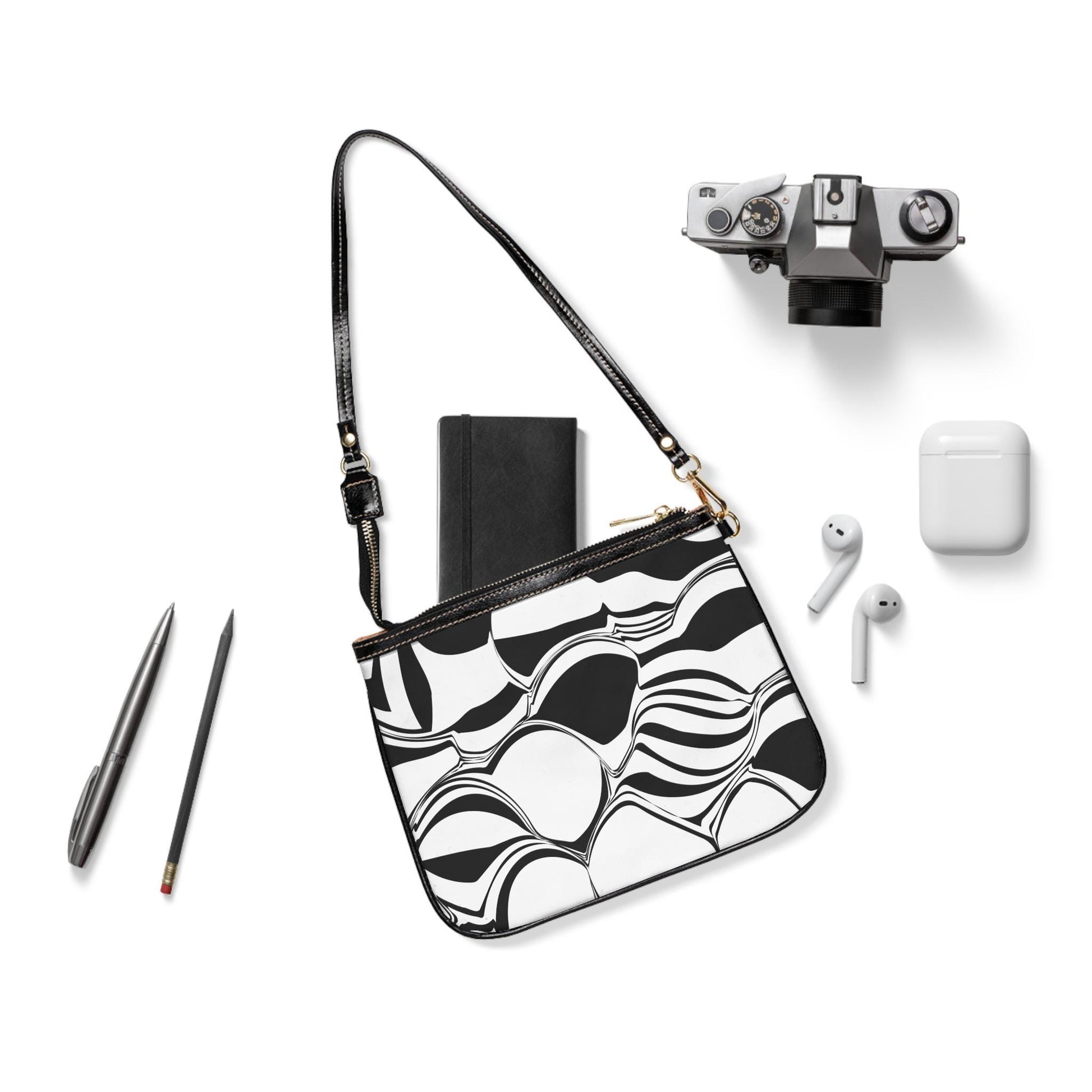 Modern Abstract Chic Black & White Small Shoulder Bag, Fashion Handbag Everyday Purse Minimalist Clutch Stylish Crossbody Bag Perfect Gift - A Kingdom Lifestyle