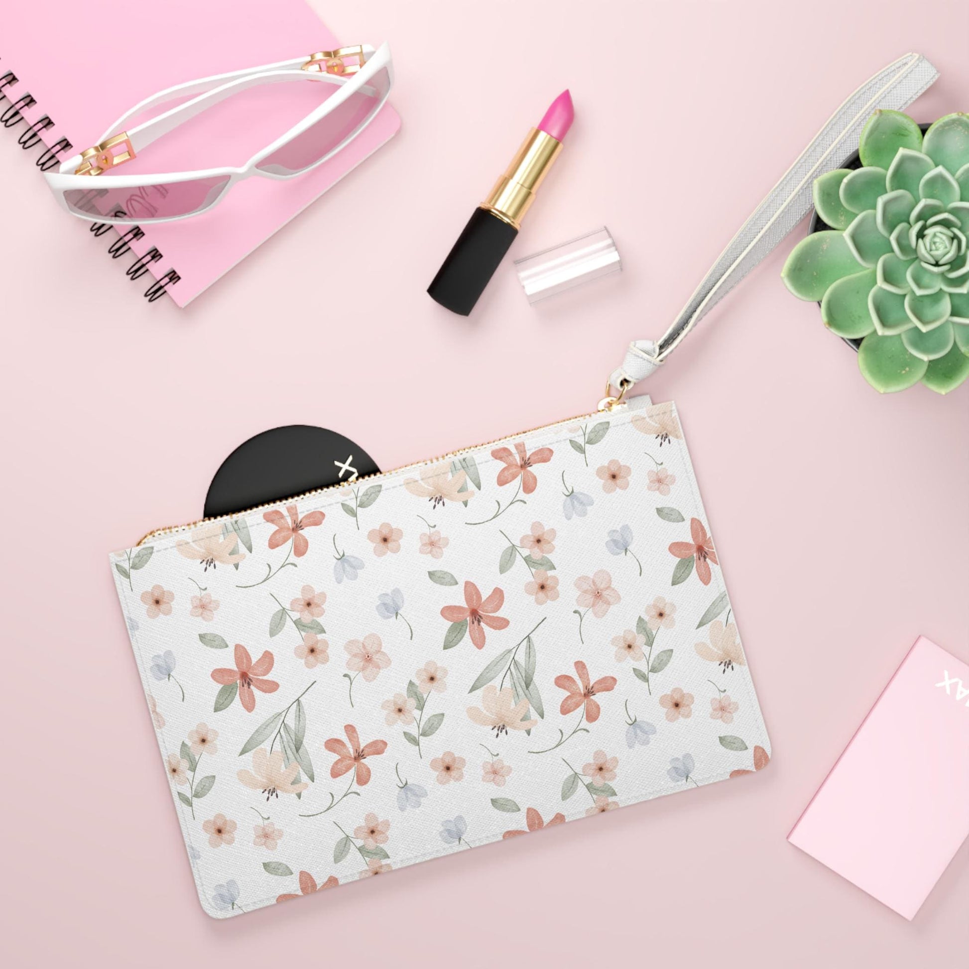 Pink Floral Clutch Bag Elegant Accessory for Weddings Parties, & Everyday Use Chic Gift for Her, Stylish Makeup Pouch, Trendy Wristlet - A Kingdom Lifestyle