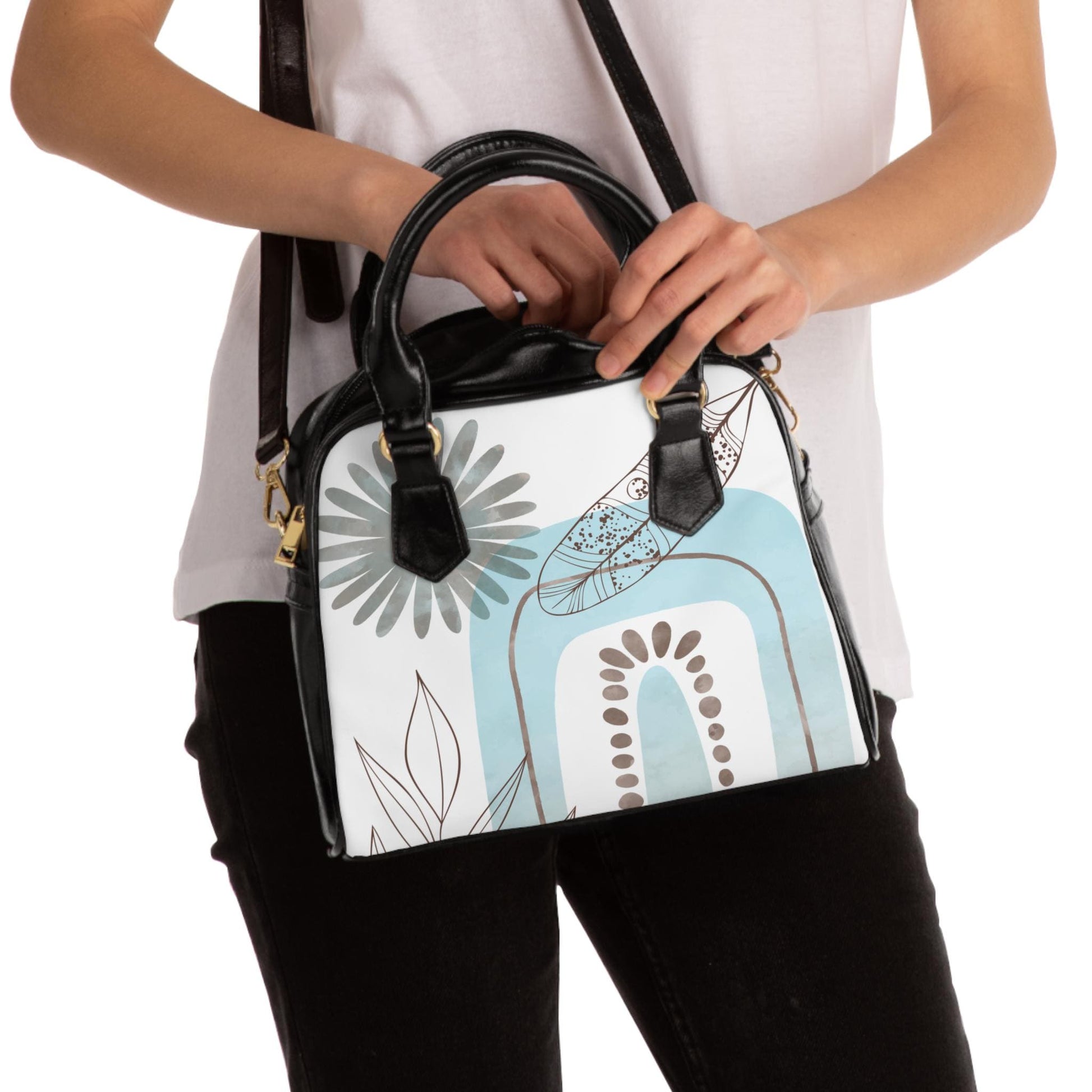 Chic Floral Turquoise Mod Print Shoulder Handbag Stylish Tote for Everyday Perfect for Gifts Accessories for Women, Fashionable Handbag Idea - A Kingdom Lifestyle