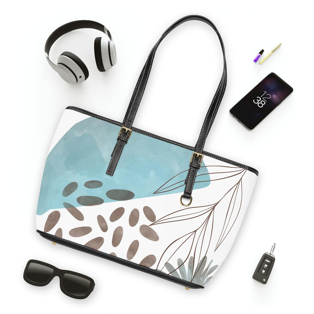 Tuquoise Mod Print PU Leather Shoulder Bag Botanical Style Tote Bag Fashion Accessory Gift for Her Stylish Handbag Eco Friendly Purse - A Kingdom Lifestyle