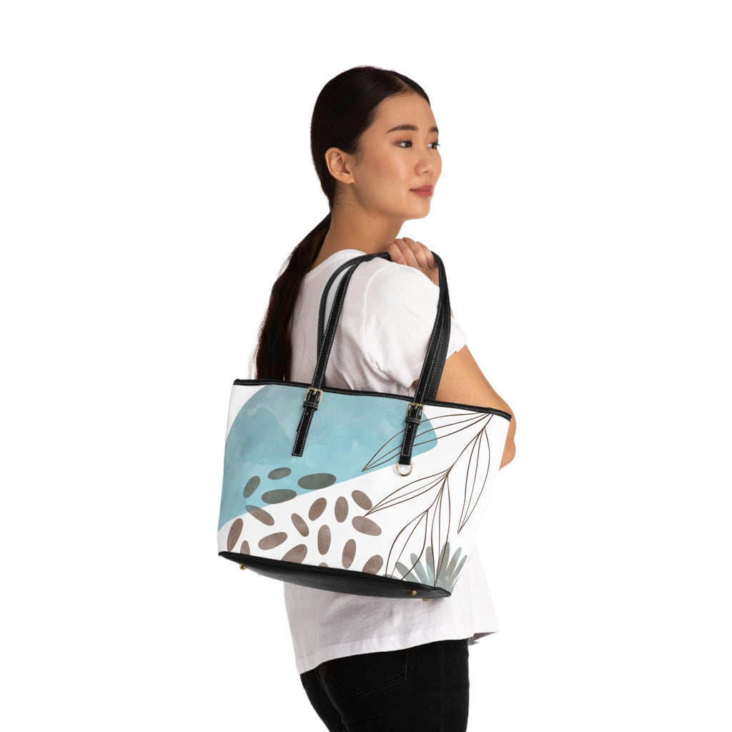Tuquoise Mod Print PU Leather Shoulder Bag Botanical Style Tote Bag Fashion Accessory Gift for Her Stylish Handbag Eco Friendly Purse - A Kingdom Lifestyle
