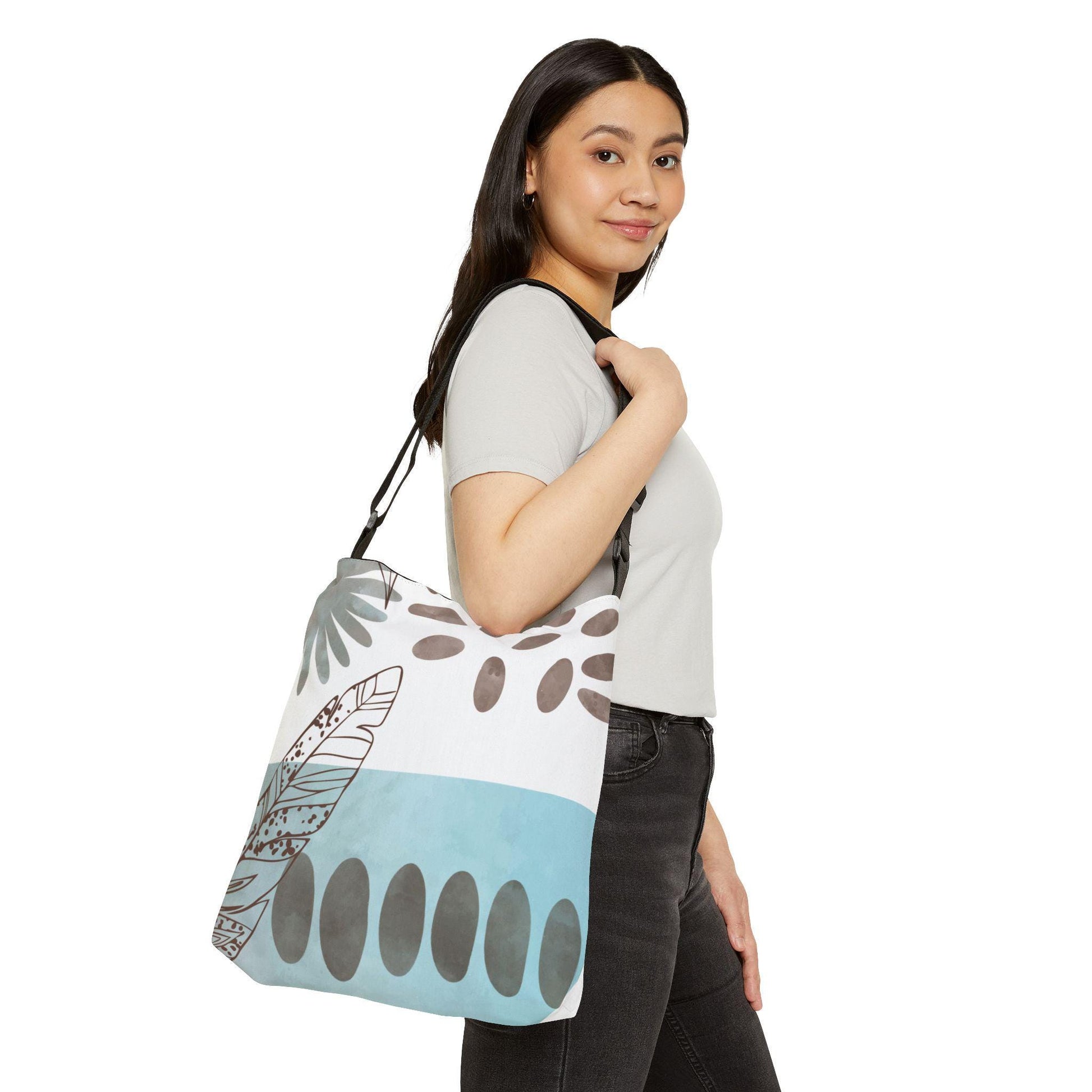 Boho Modern Turquoise Print Chic Adjustable Tote Bag Perfect for Eco-Friendly Shopping, Beach Days, Travel, and Everyday Essentials - A Kingdom Lifestyle