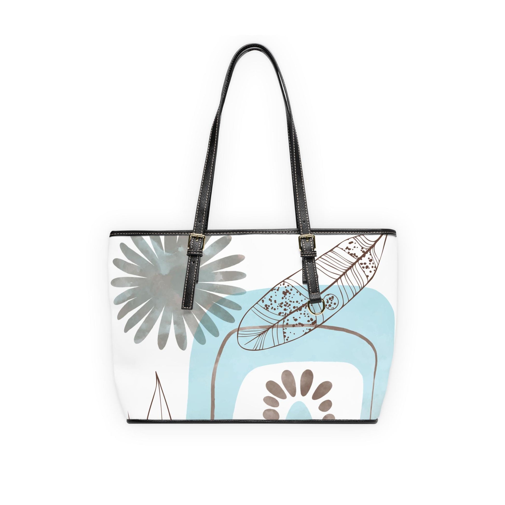 Chic Turquosie Mod Print PU Leather Shoulder Bag with Bohemian Floral Design Casual Carryall, Stylish Handbag, Perfect Gift for Her - A Kingdom Lifestyle