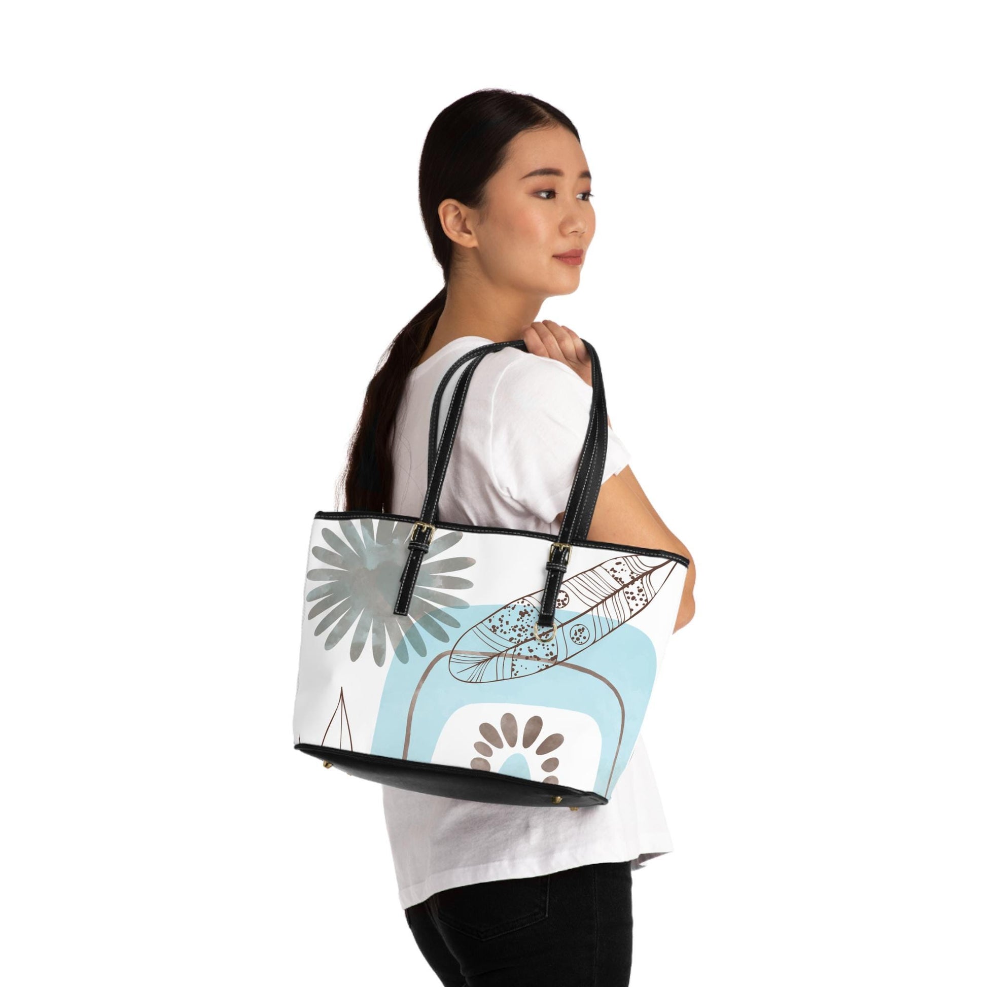 Chic Turquosie Mod Print PU Leather Shoulder Bag with Bohemian Floral Design Casual Carryall, Stylish Handbag, Perfect Gift for Her - A Kingdom Lifestyle
