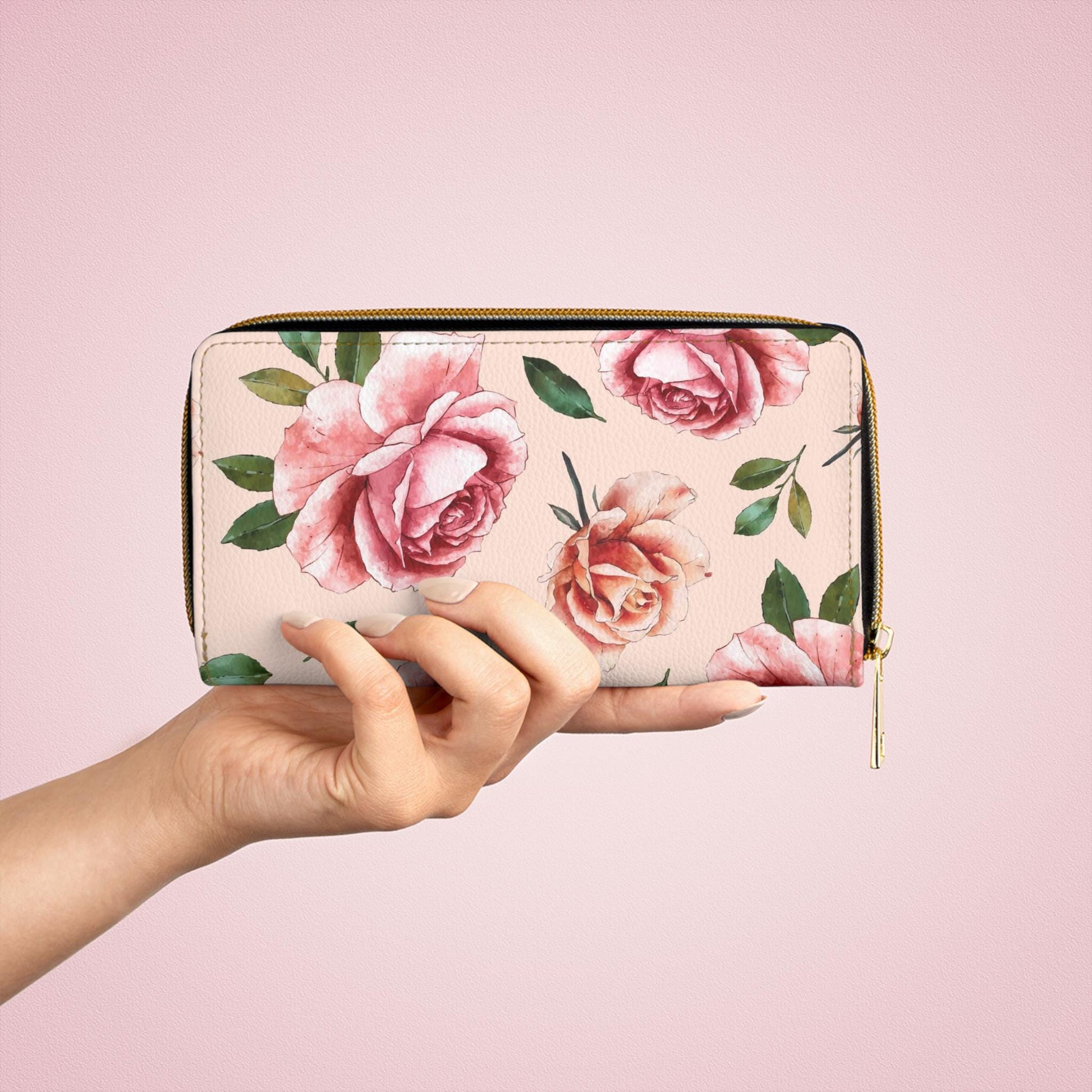 Rose Print Zipper Wallet Chic Rose Print Wallet for Women,Stylish Zip Wallet Perfect Gift for Mother's Day, Elegant Floral Purse Fashionable - A Kingdom Lifestyle