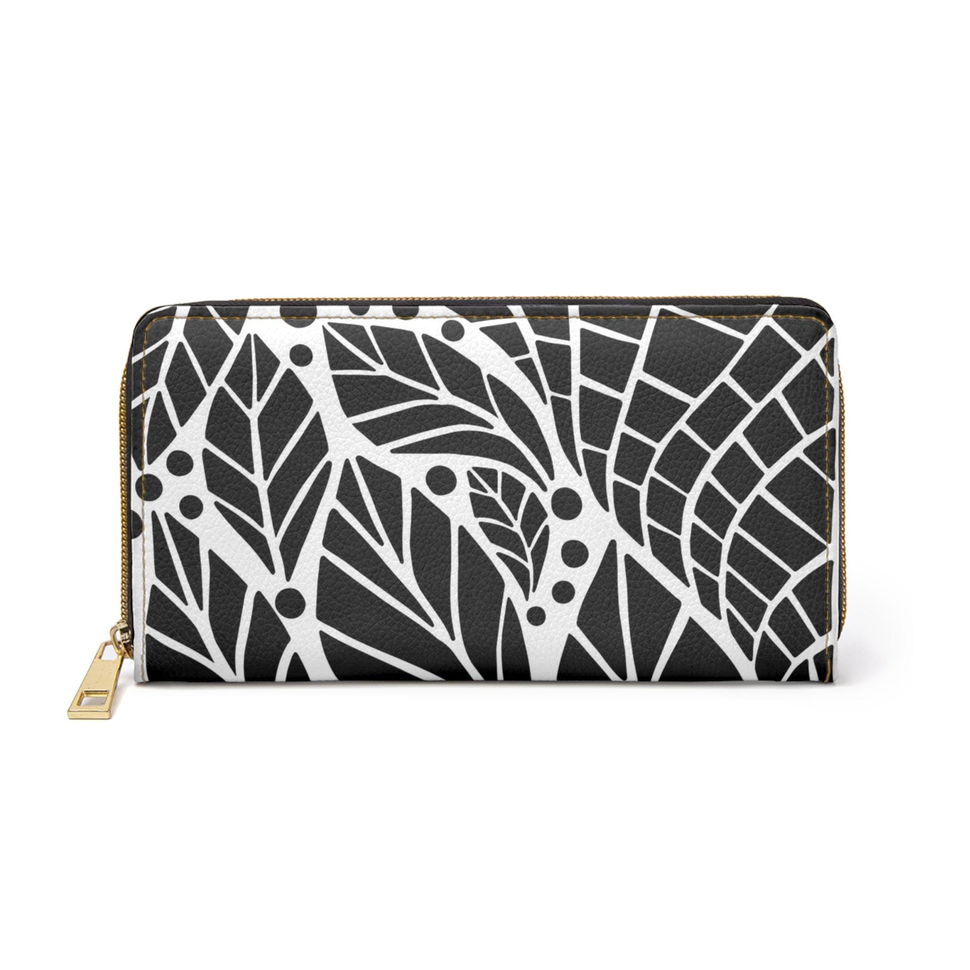 Chic Black & White Leaf Zipper Wallet, Stylish Clutch, Everyday Organizer, Gift for Her, Floral Fashion Accessory - A Kingdom Lifestyle