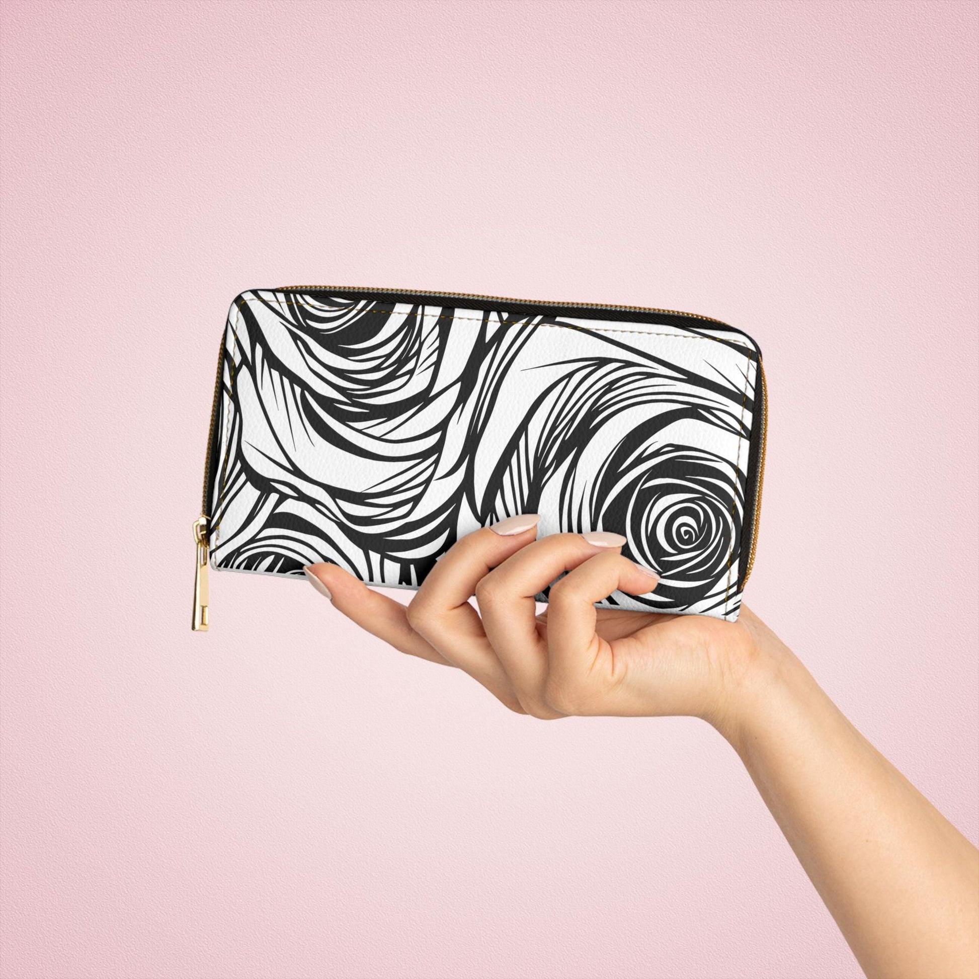 Black and White Rose Zipper Wallet, Elegant Purse for Women, Stylish Coin Case, Gift for Her, Perfect for Travel and Everyday Use - A Kingdom Lifestyle
