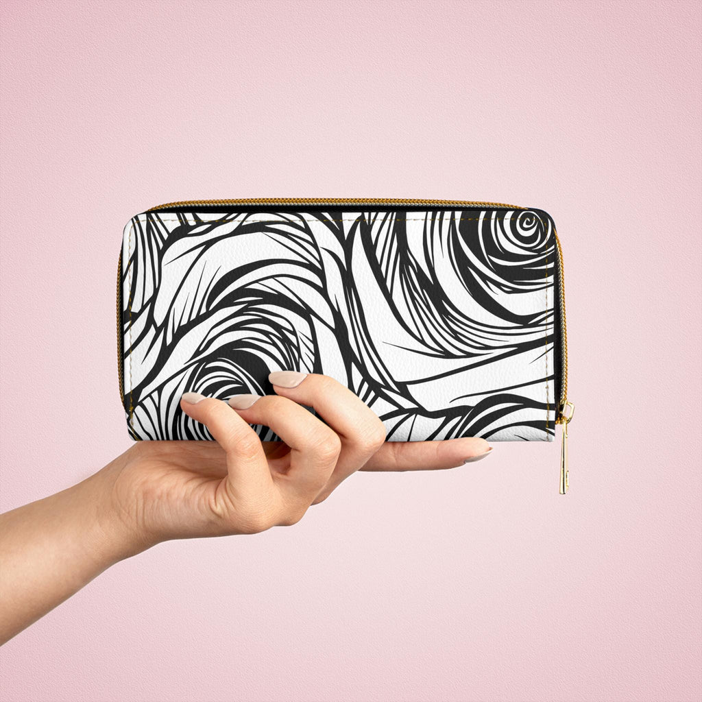 Black and White Rose Zipper Wallet, Elegant Purse for Women, Stylish Coin Case, Gift for Her, Perfect for Travel and Everyday Use - A Kingdom Lifestyle