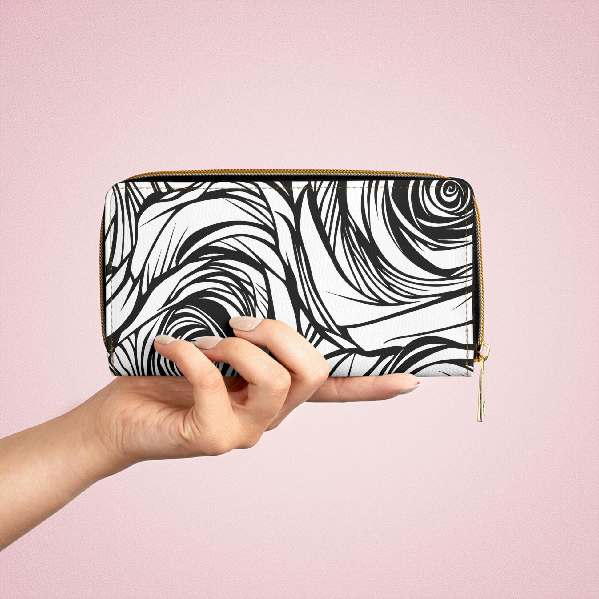 Black and White Rose Zipper Wallet, Elegant Purse for Women, Stylish Coin Case, Gift for Her, Perfect for Travel and Everyday Use - A Kingdom Lifestyle
