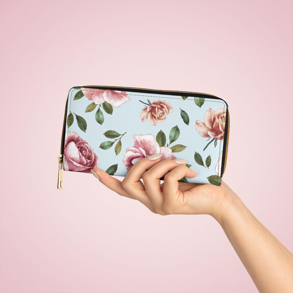 Rose Floral Zipper Wallet Elegant Rose Print Purse for Women Stylish Coin Holder, Gift for Her Mothers Day Birthday - A Kingdom Lifestyle