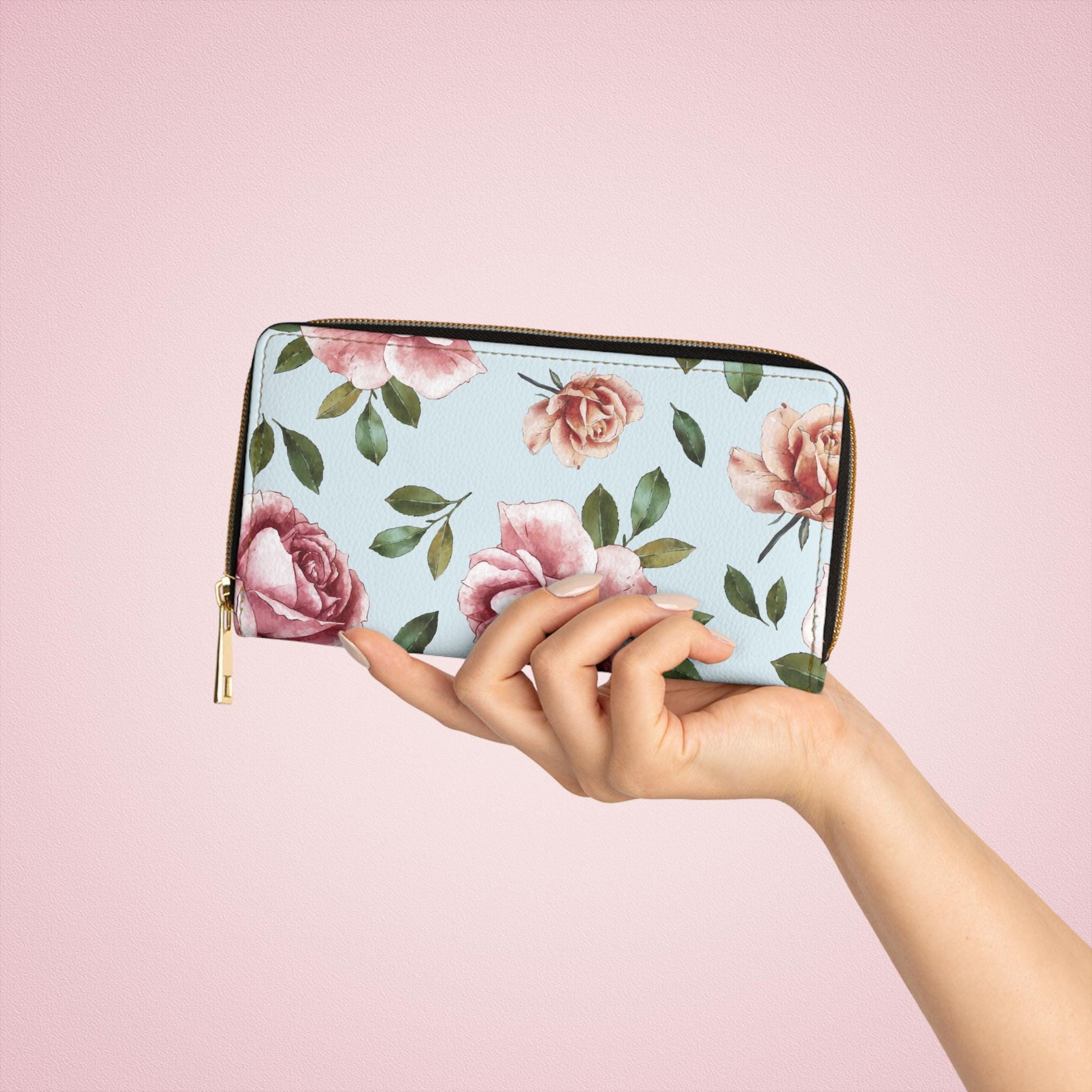 Rose Floral Zipper Wallet Elegant Rose Print Purse for Women Stylish Coin Holder, Gift for Her Mothers Day Birthday - A Kingdom Lifestyle