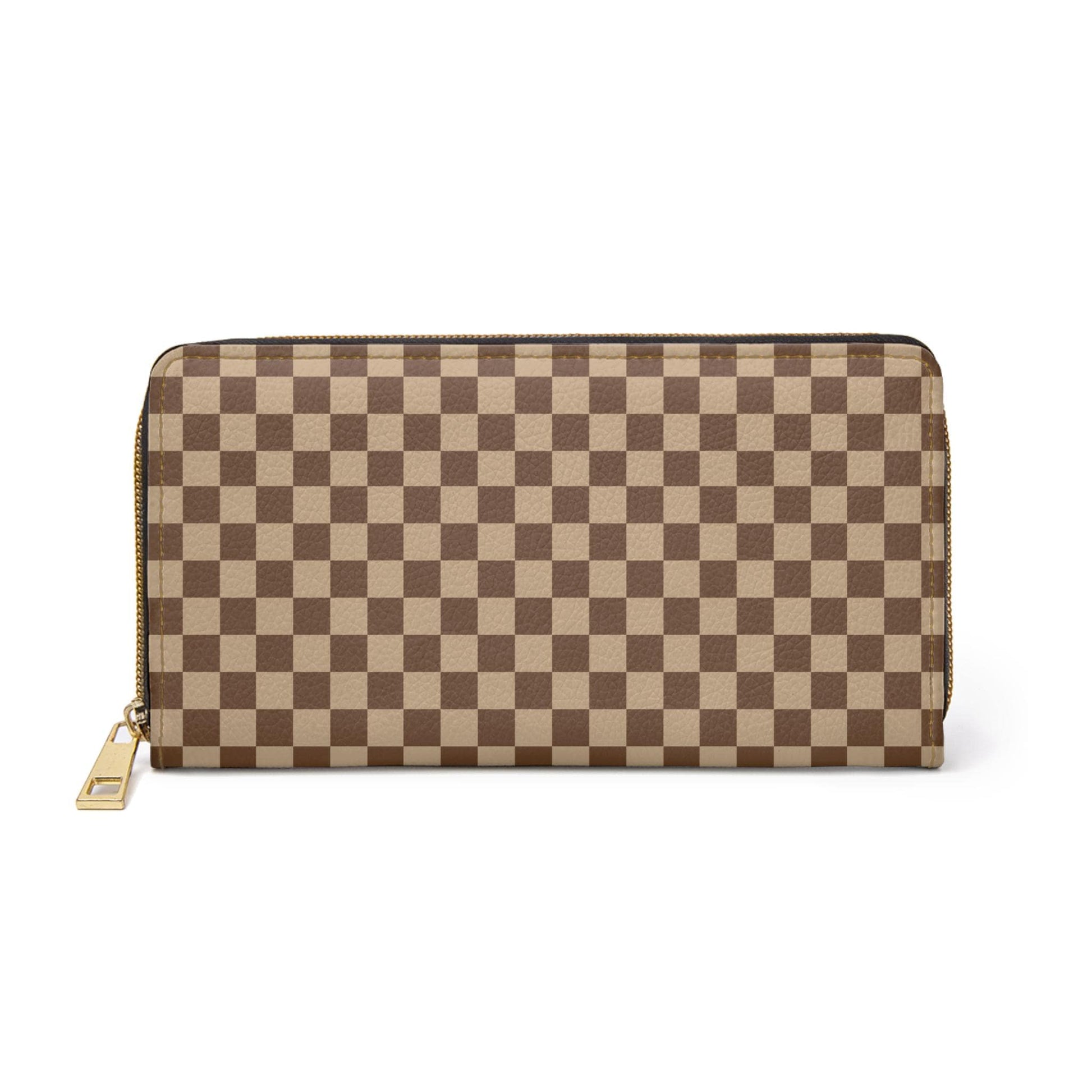 Chic Brown Checkered Zipper Wallet, Stylish Cardholder, Gifts for Her, Travel Organizer, Fashion Accessory, Everyday Use - A Kingdom Lifestyle