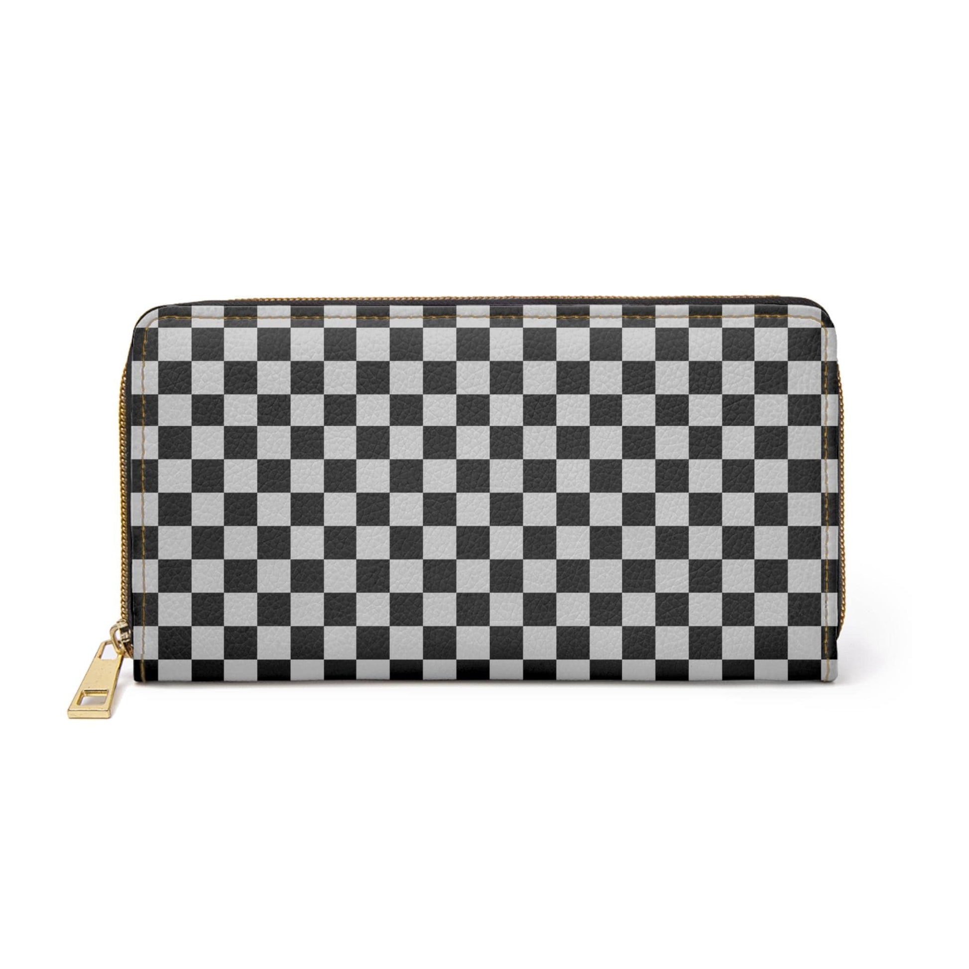 Chic Black Checker Zipper Wallet, Stylish Wallet for Everyday Use, Unique Gift for Birthdays, Fashionable Accessory, Travel Organizer - A Kingdom Lifestyle