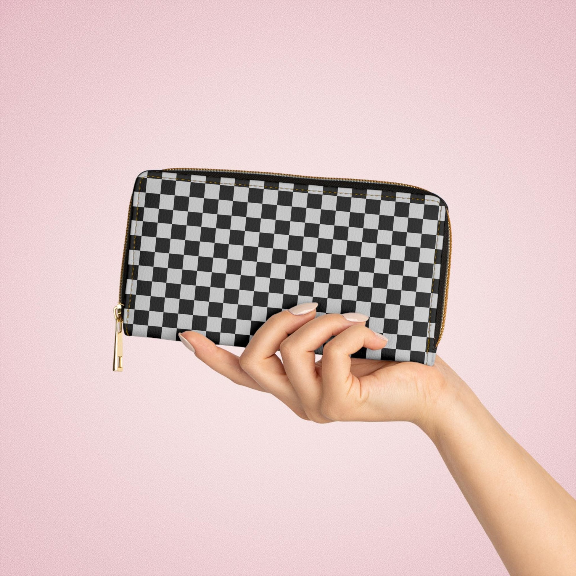 Chic Black Checker Zipper Wallet, Stylish Wallet for Everyday Use, Unique Gift for Birthdays, Fashionable Accessory, Travel Organizer - A Kingdom Lifestyle