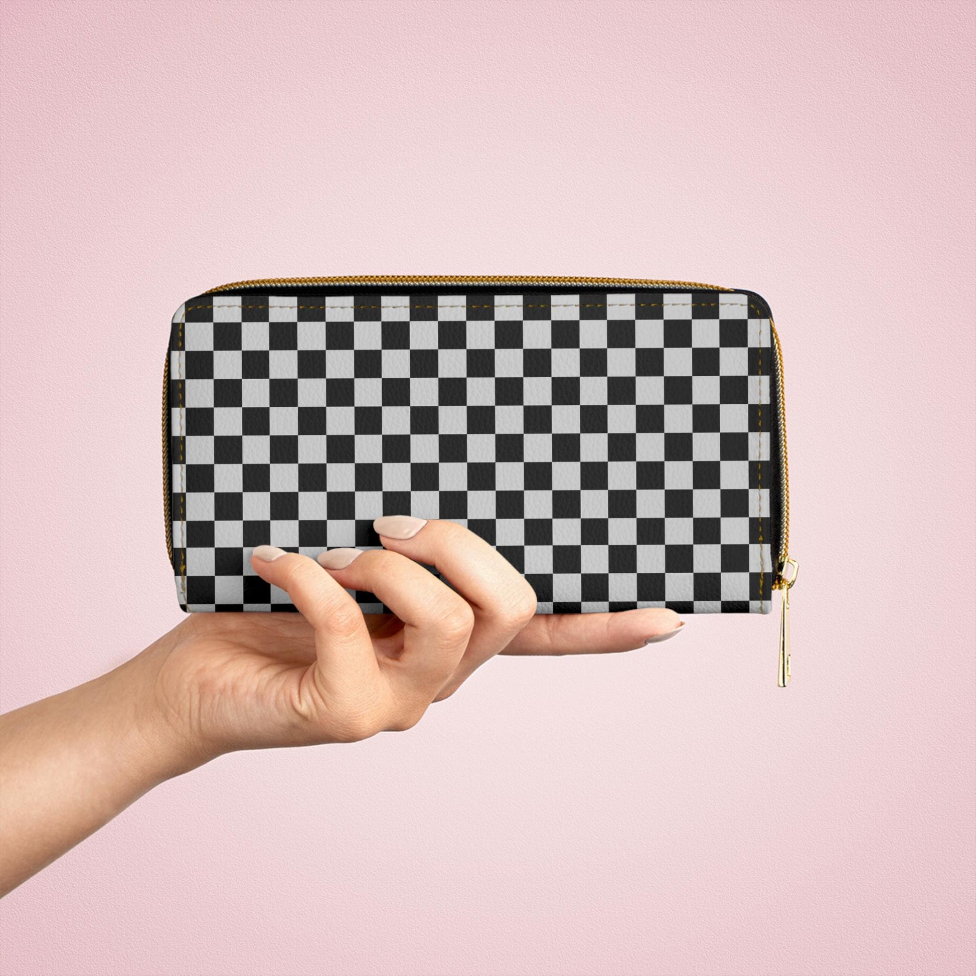 Chic Black Checker Zipper Wallet, Stylish Wallet for Everyday Use, Unique Gift for Birthdays, Fashionable Accessory, Travel Organizer - A Kingdom Lifestyle