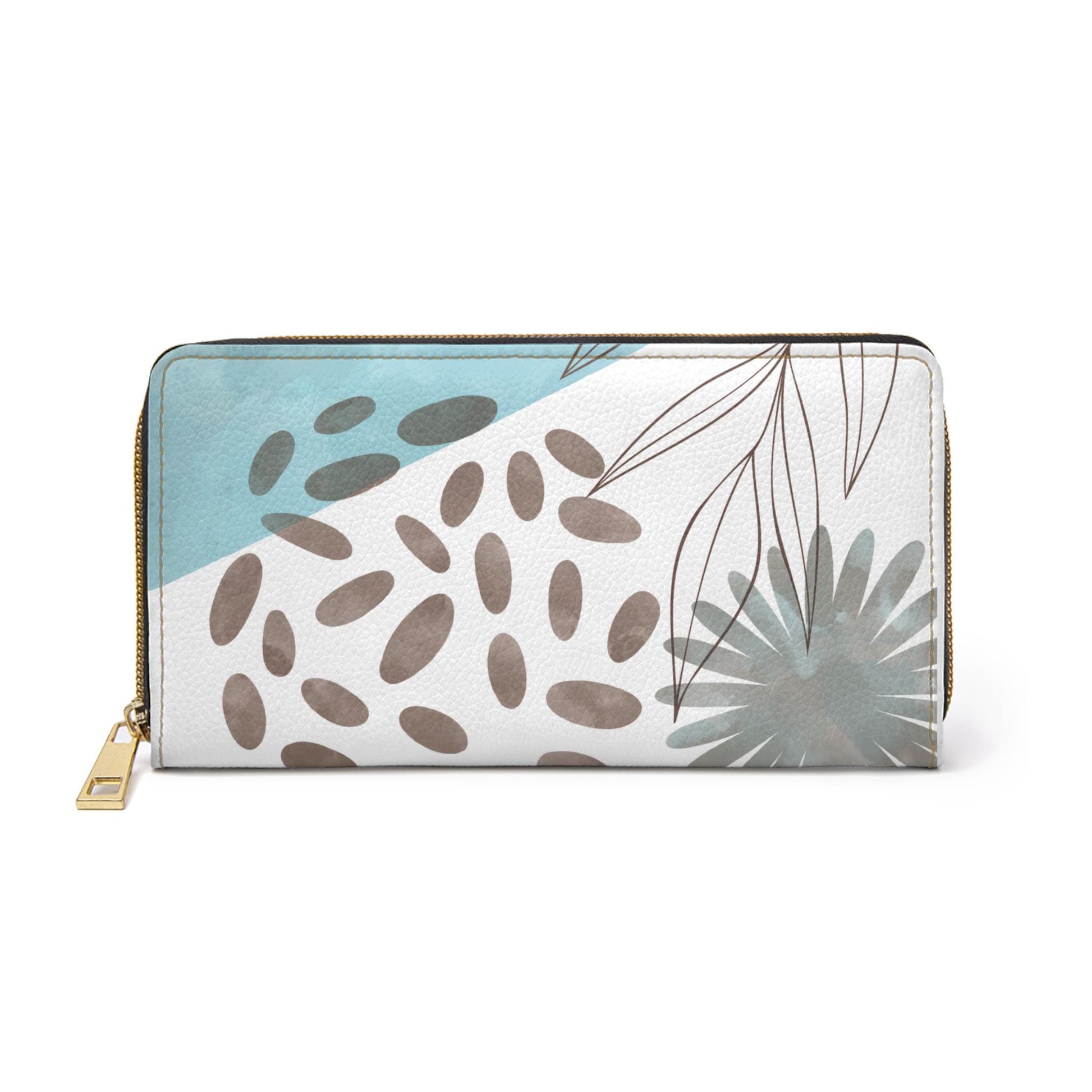 Chic Turquosie Mod Zipper Wallet with Floral Design, Stylish Purse, Everyday Accessory, Gift for Her, Travel Wallet, Functional Clutch - A Kingdom Lifestyle