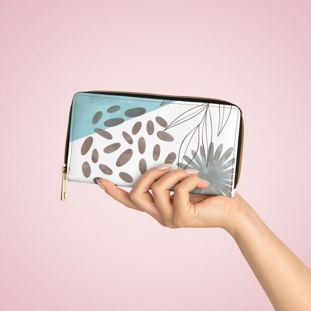 Chic Turquosie Mod Zipper Wallet with Floral Design, Stylish Purse, Everyday Accessory, Gift for Her, Travel Wallet, Functional Clutch - A Kingdom Lifestyle