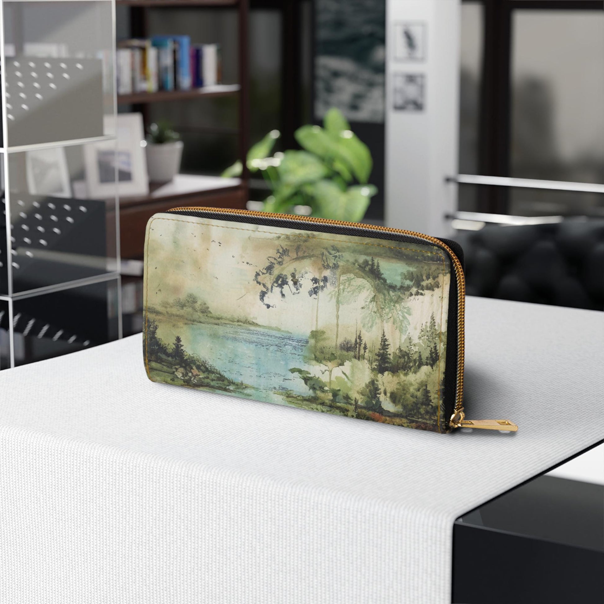 Artistic Watercolor Zipper Wallet NatureInspired Design, Perfect Gift for Nature Lovers Travel Companion, Functional Accessory, Eco-Friendly - A Kingdom Lifestyle